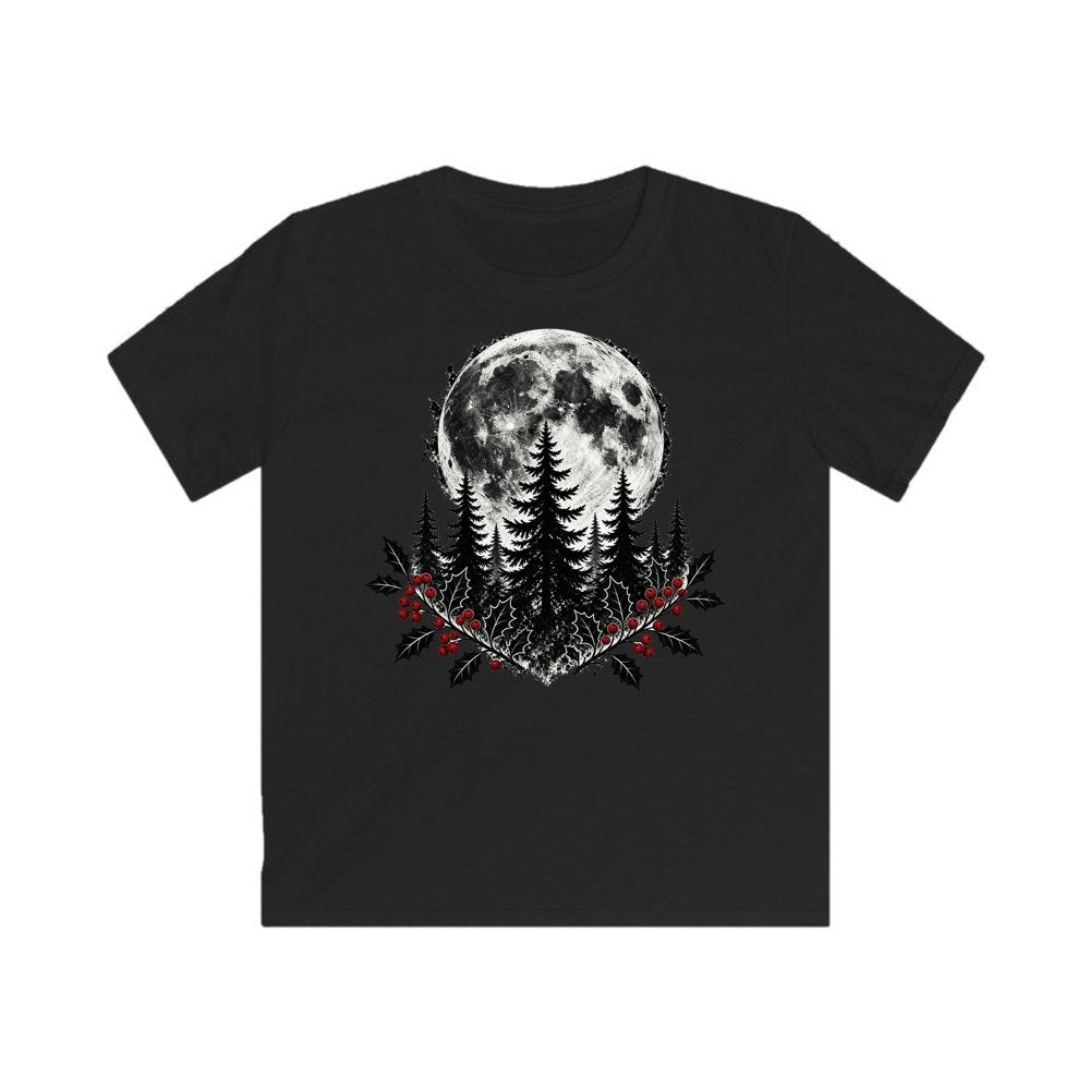 Full Moon Over Pines personalised kids Christmas tee in black