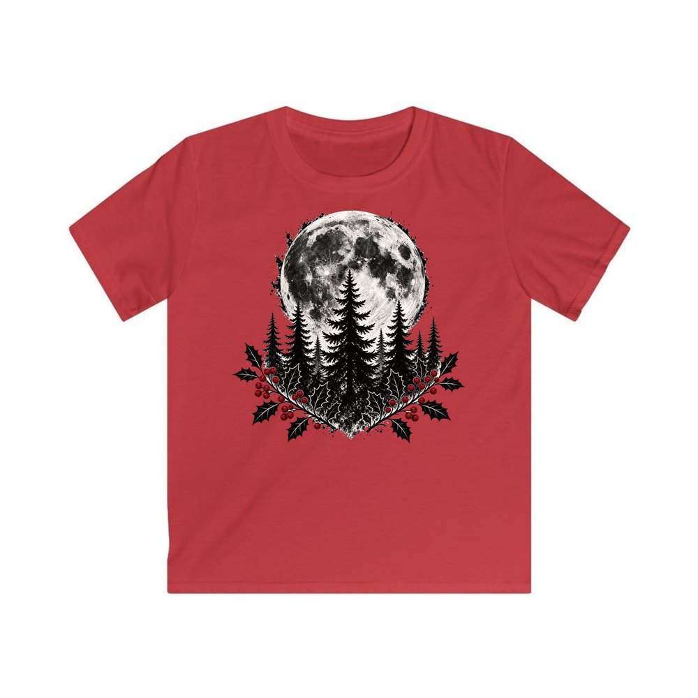 Full Moon Over Pines personalised kids Christmas tee in red