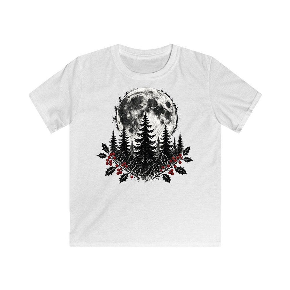 Full Moon Over Pines personalised kids Christmas tee in white
