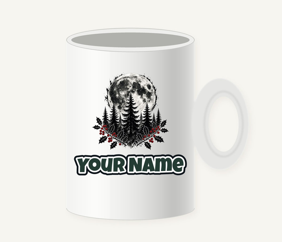 Full Moon Over Pines Personalised Christmas Mug