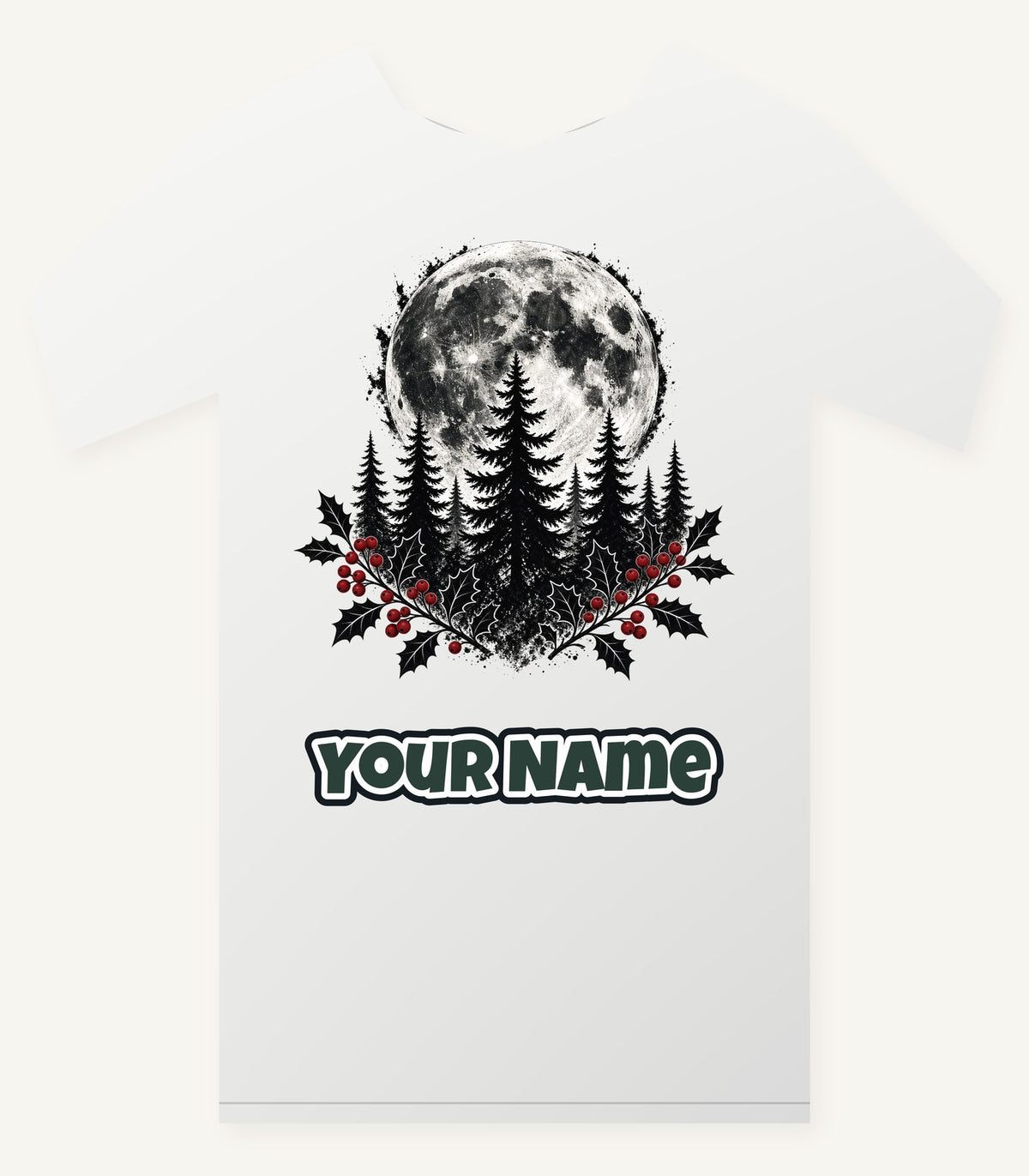 Full Moon Over Pines Personalised Christmas T-Shirt and Hoodie