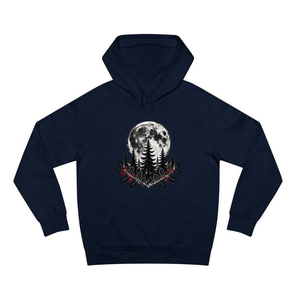 Full Moon Over Pines personalised Christmas hoodie in navy