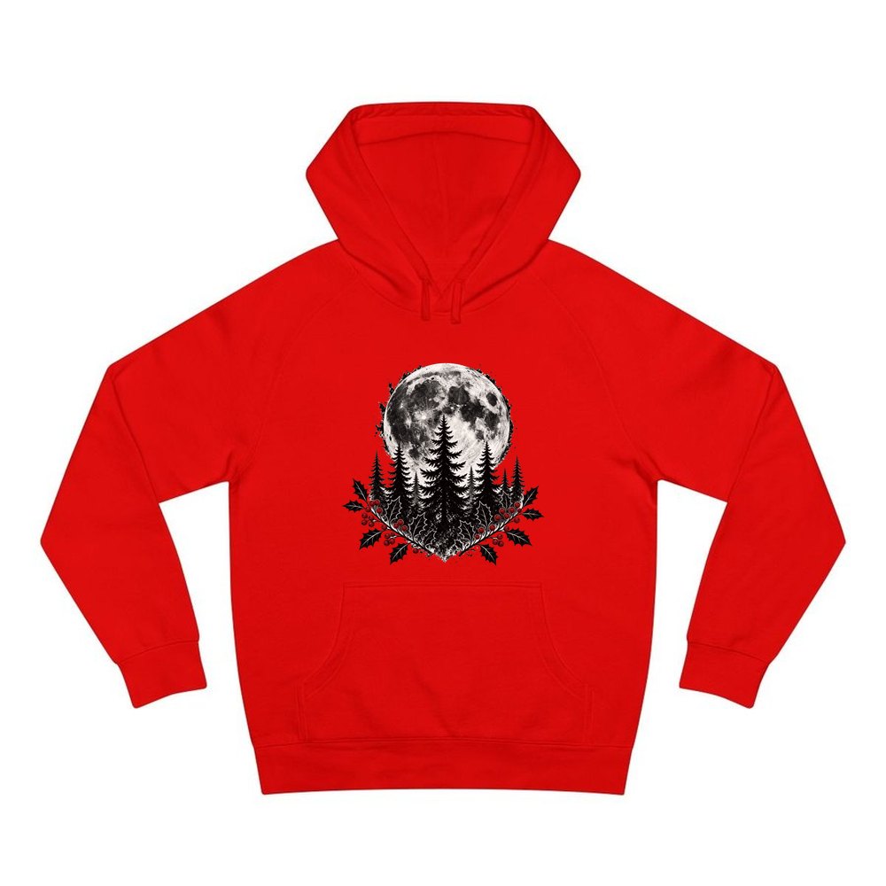 Full Moon Over Pines personalised Christmas hoodie in red
