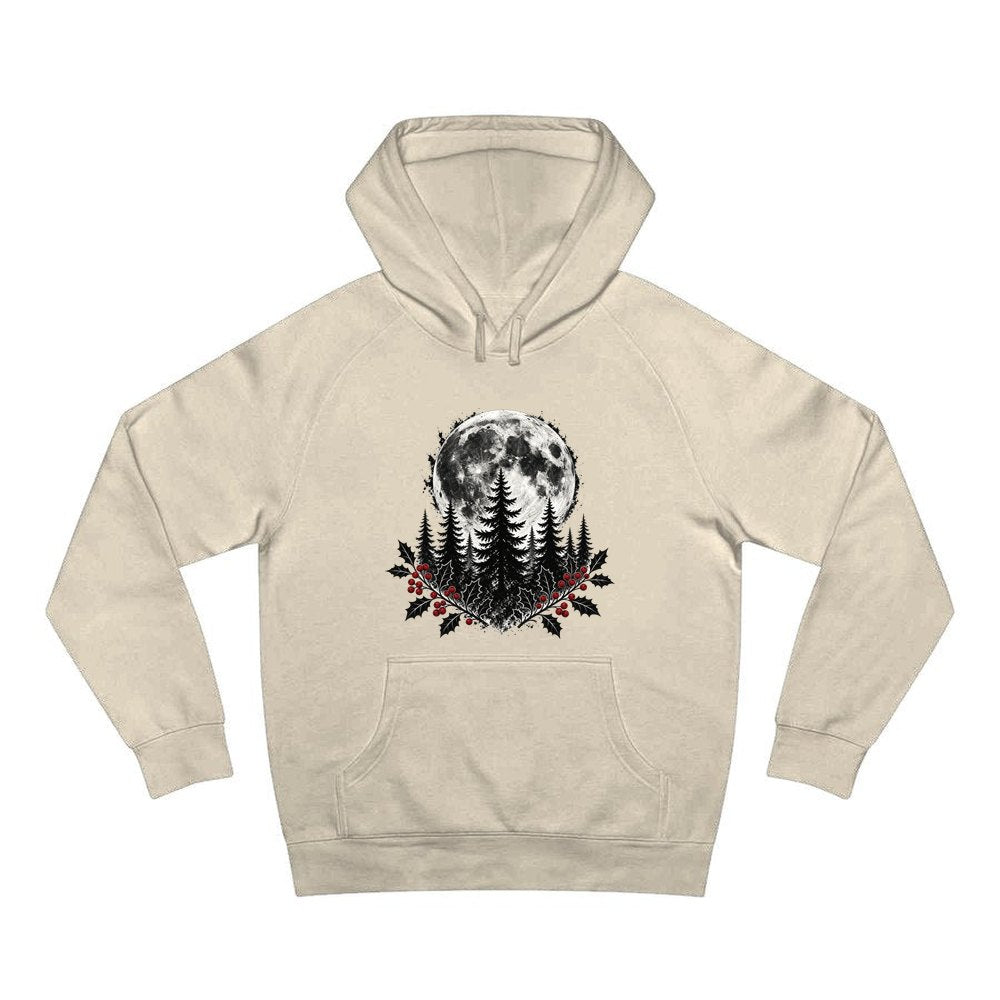 Full Moon Over Pines personalised Christmas hoodie in sand