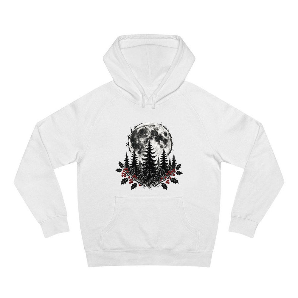 Full Moon Over Pines personalised Christmas hoodie in white