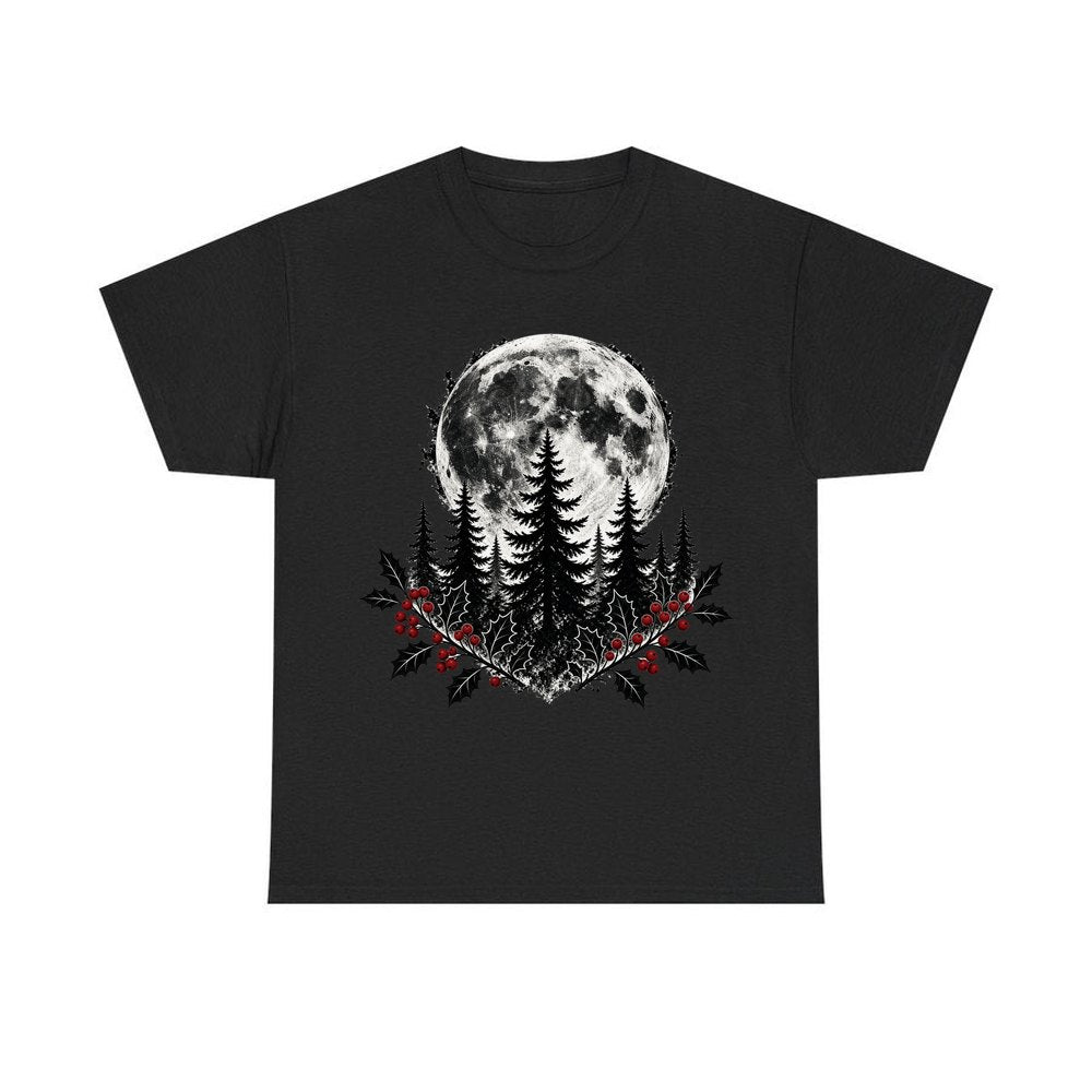 Full Moon Over Pines personalised Christmas T-shirt in black