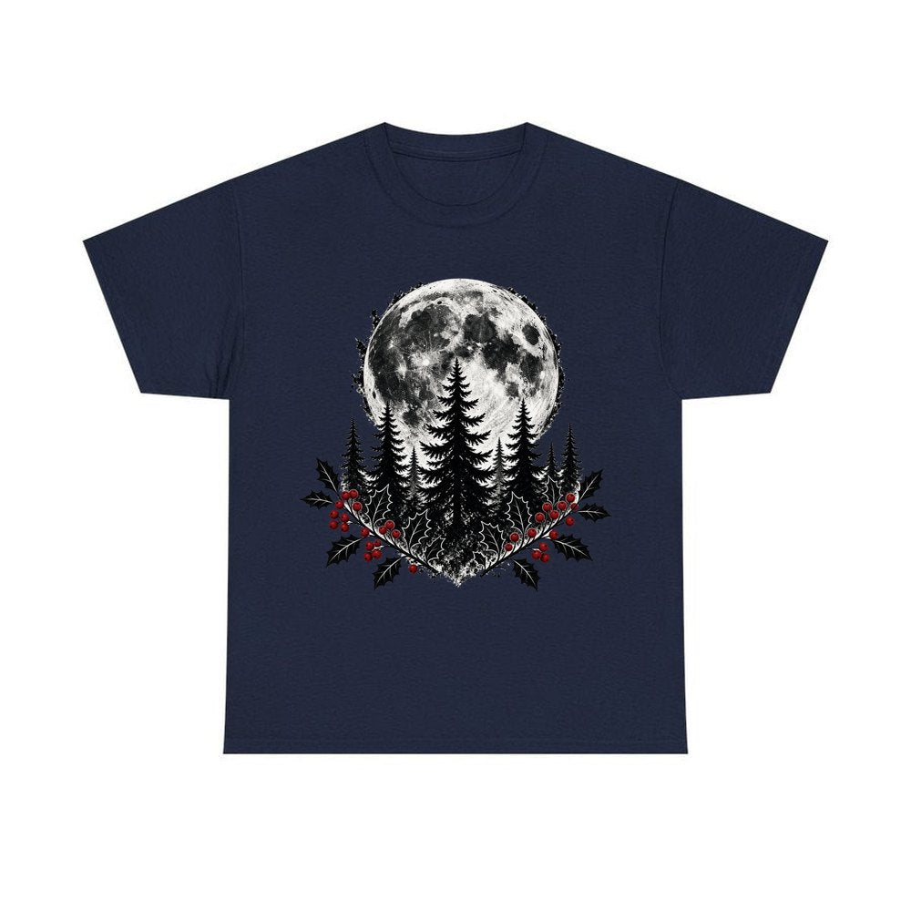 Full Moon Over Pines personalised Christmas T-shirt in navy
