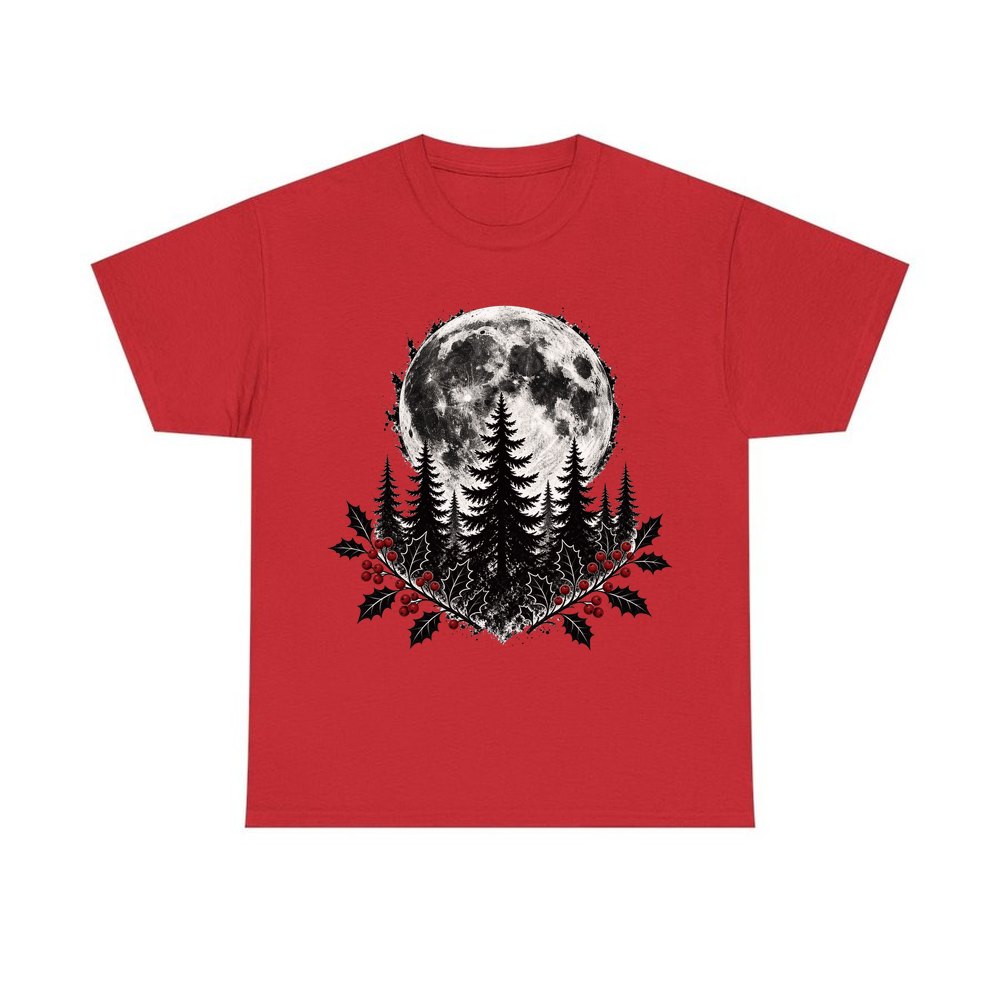Full Moon Over Pines personalised Christmas T-shirt in red