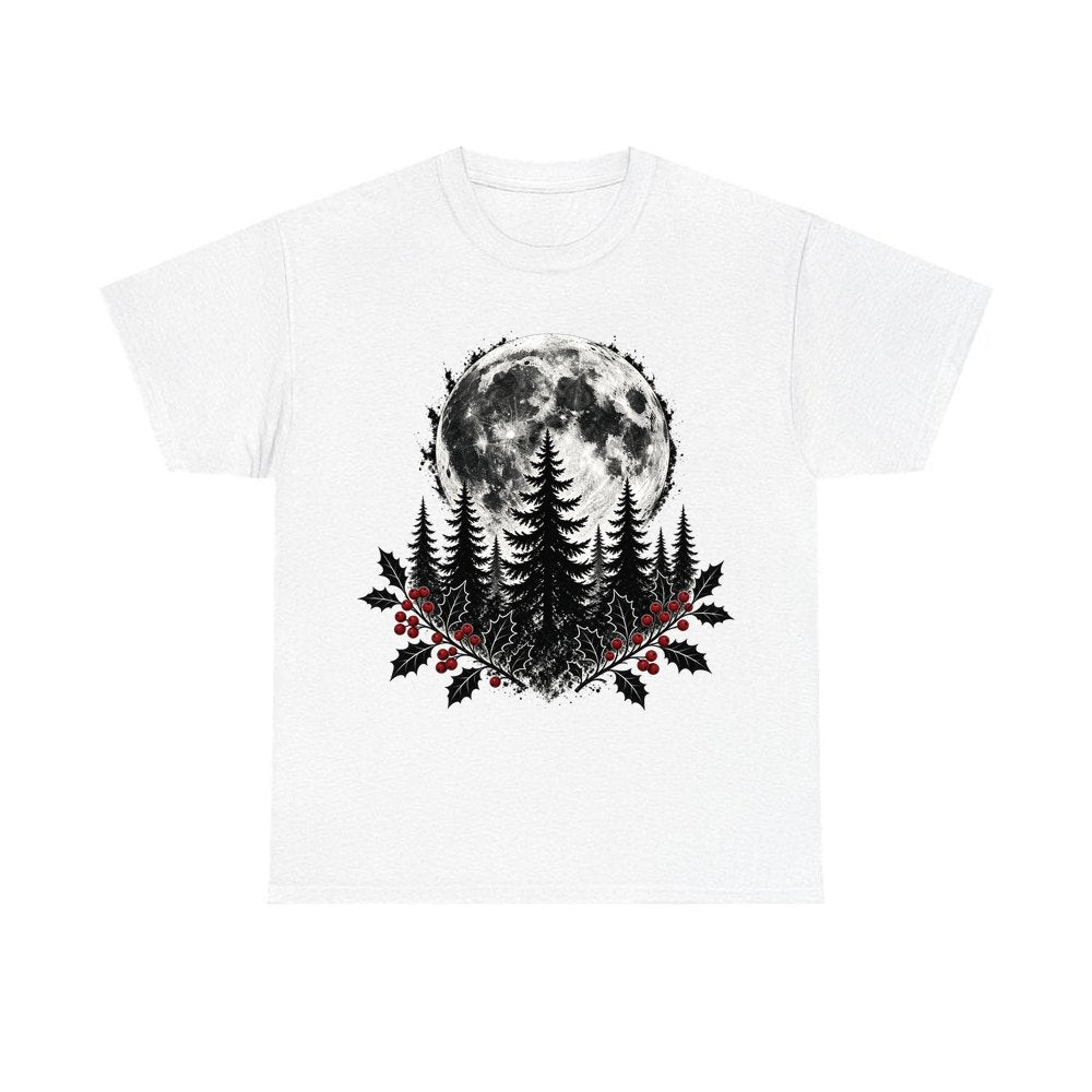 Full Moon Over Pines personalised Christmas T-shirt in white