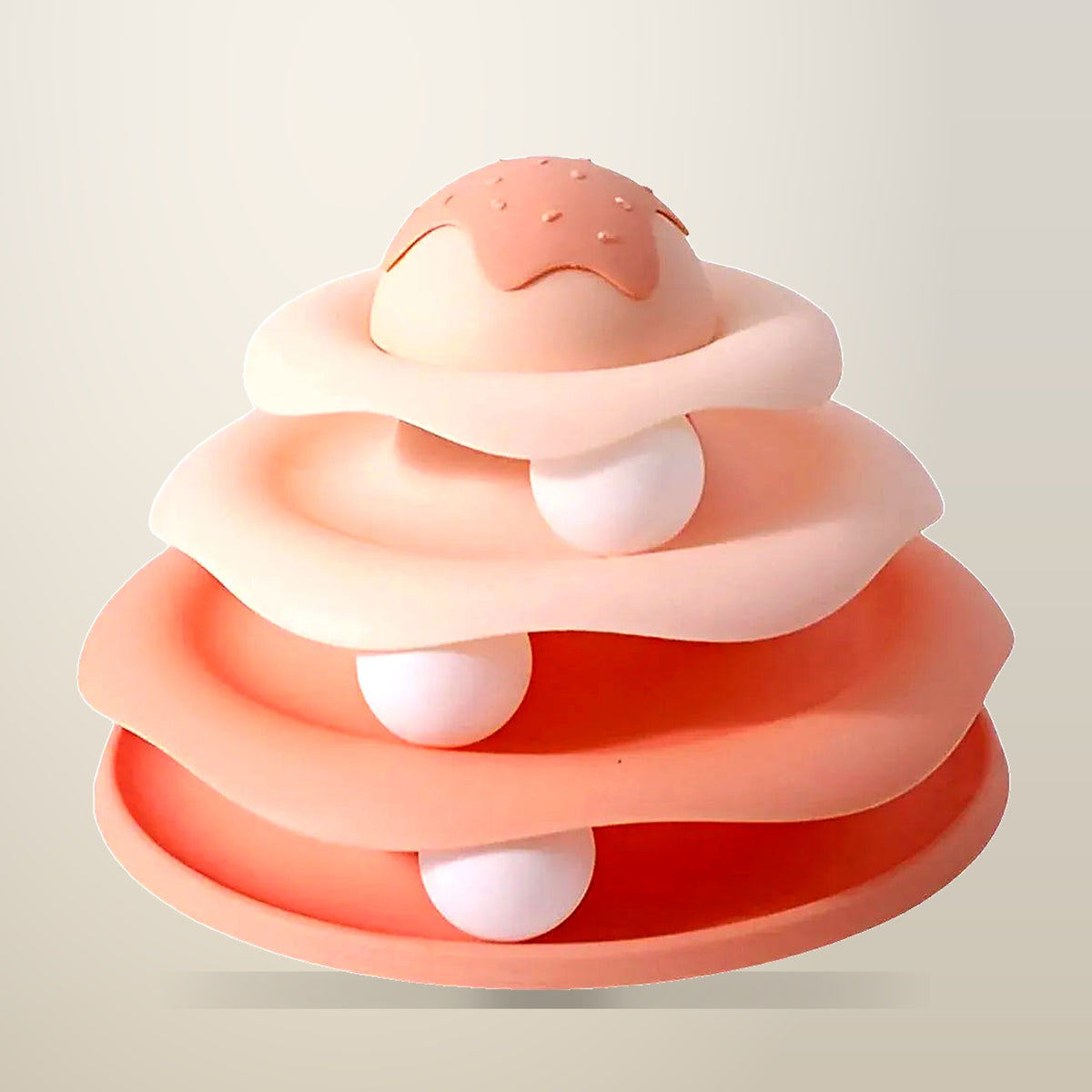 Ice Cream Track Cat Toy with Rolling Balls, Pink, on a plain cream background