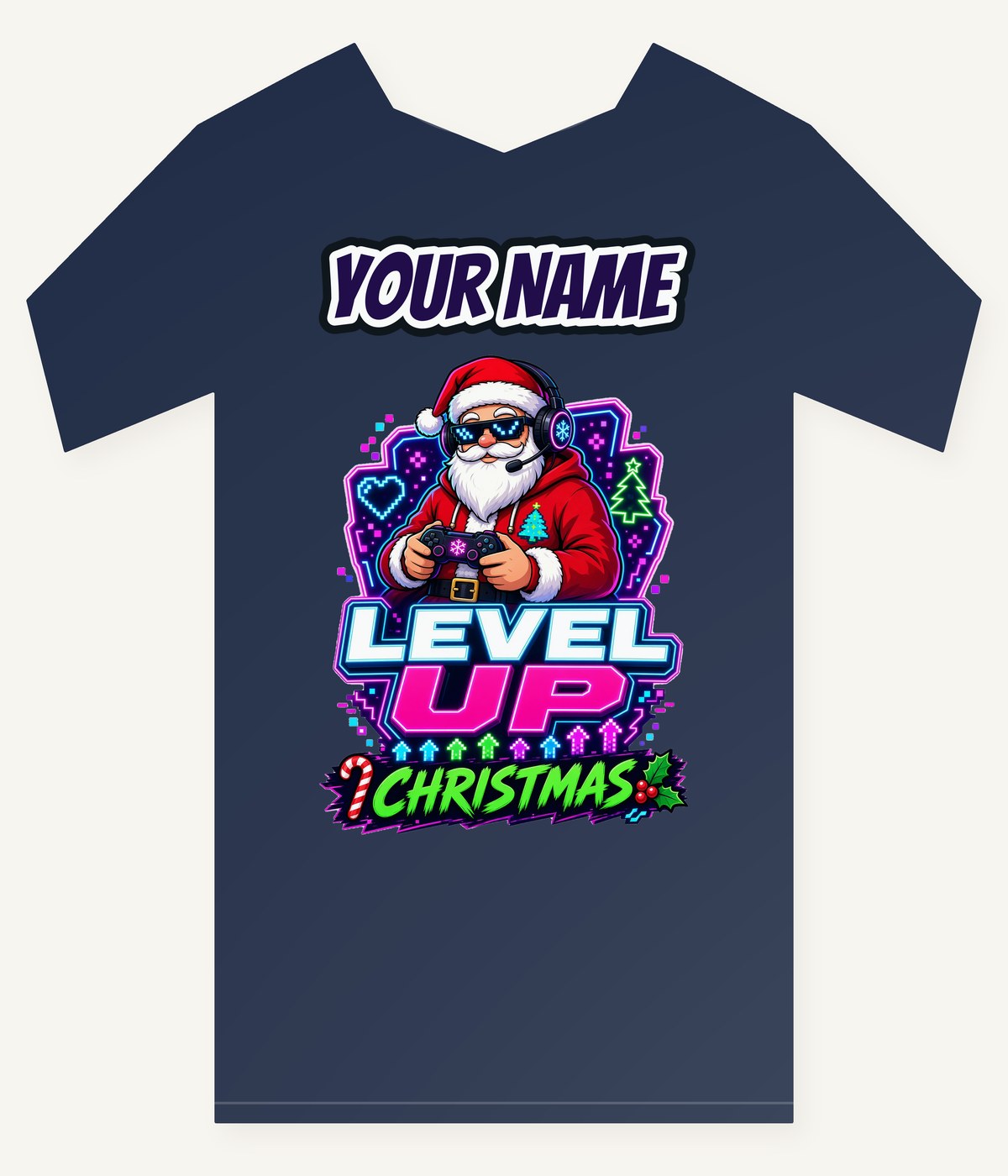 Gaming Santa Level Up Personalised Kids and Baby Christmas Tee