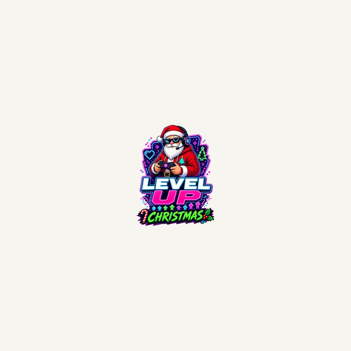 Gaming Santa Level Up Personalised Beach Towel