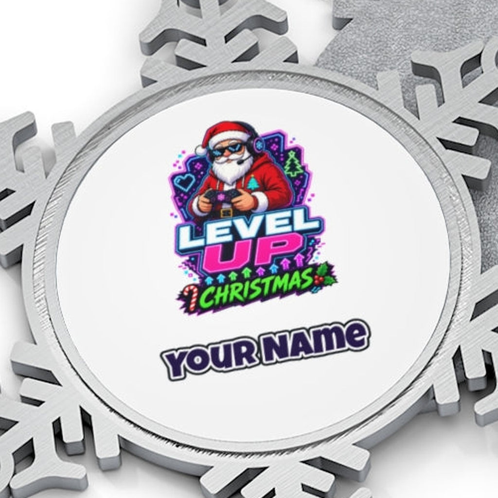 Gaming Santa Level Up Personalised Pewter Christmas Ornament