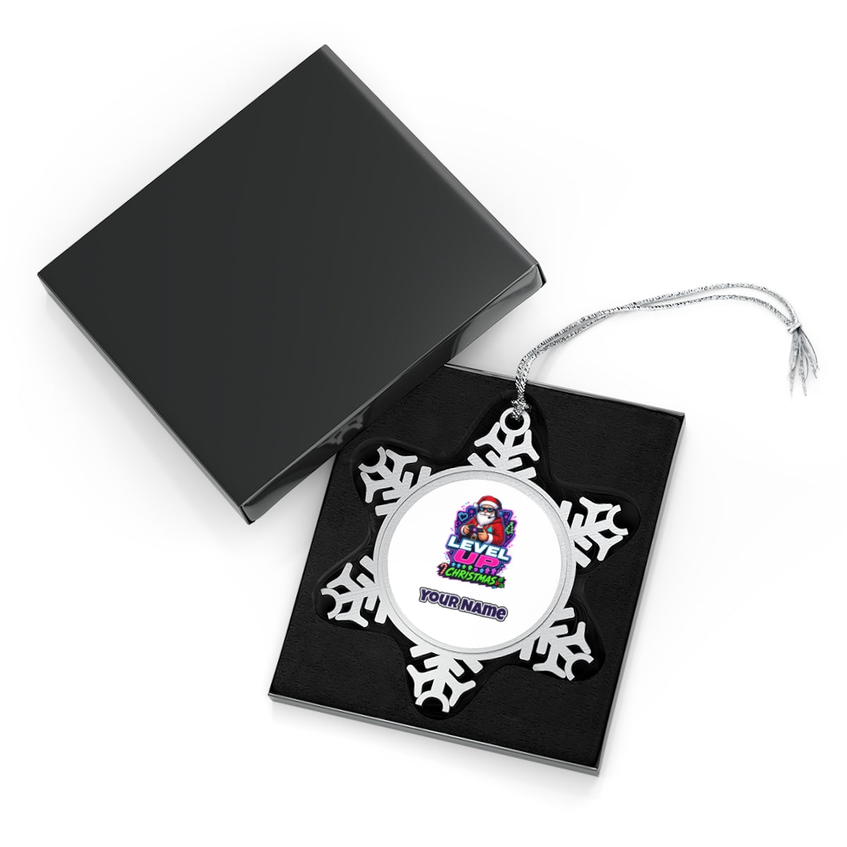 Gaming Santa Level Up Personalised Pewter Christmas Ornament