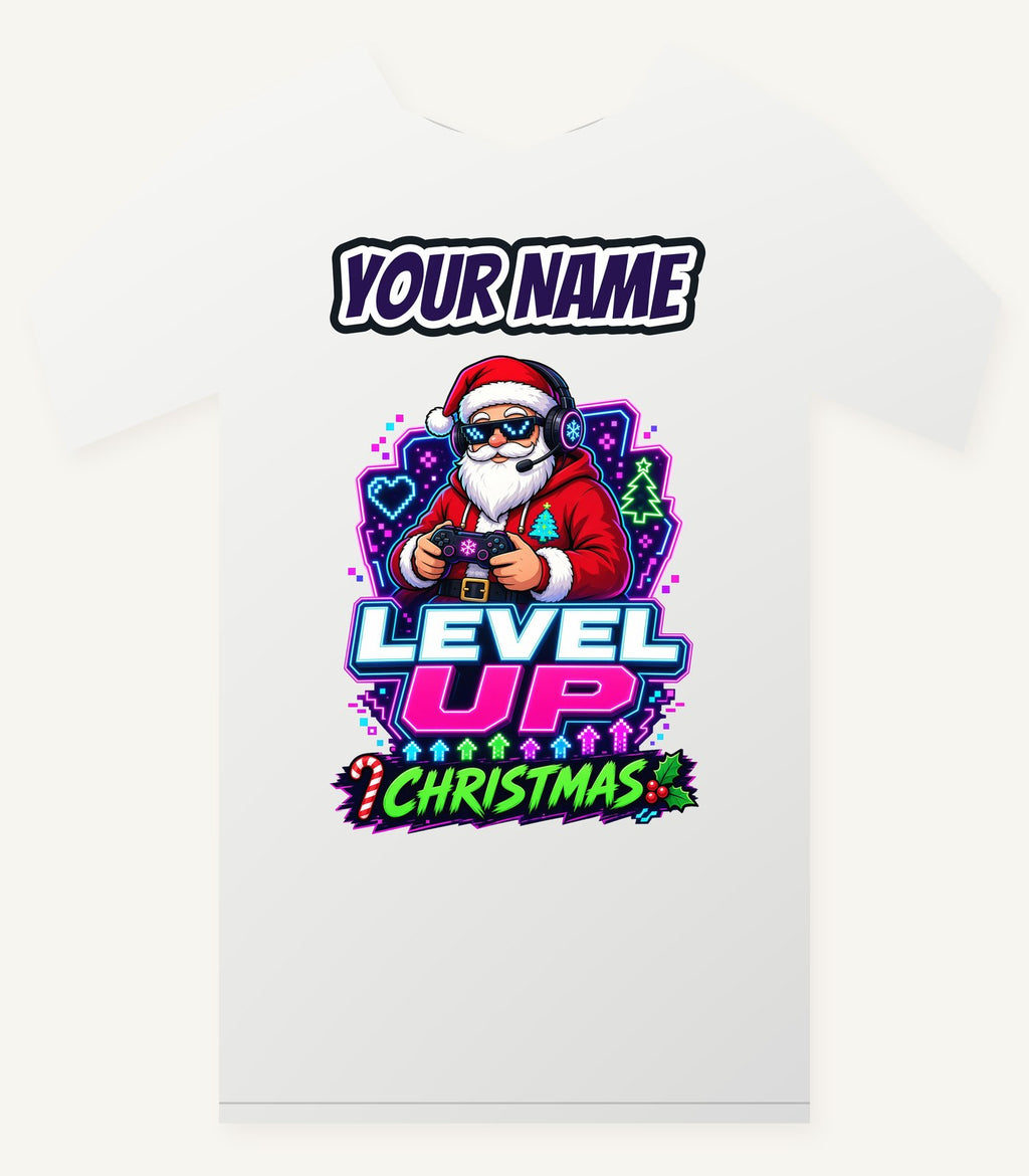 Gaming Santa Level Up Personalised Christmas T-Shirt and Hoodie