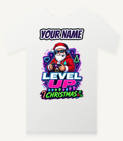 Gaming Santa Level Up Personalised Christmas T-Shirt and Hoodie