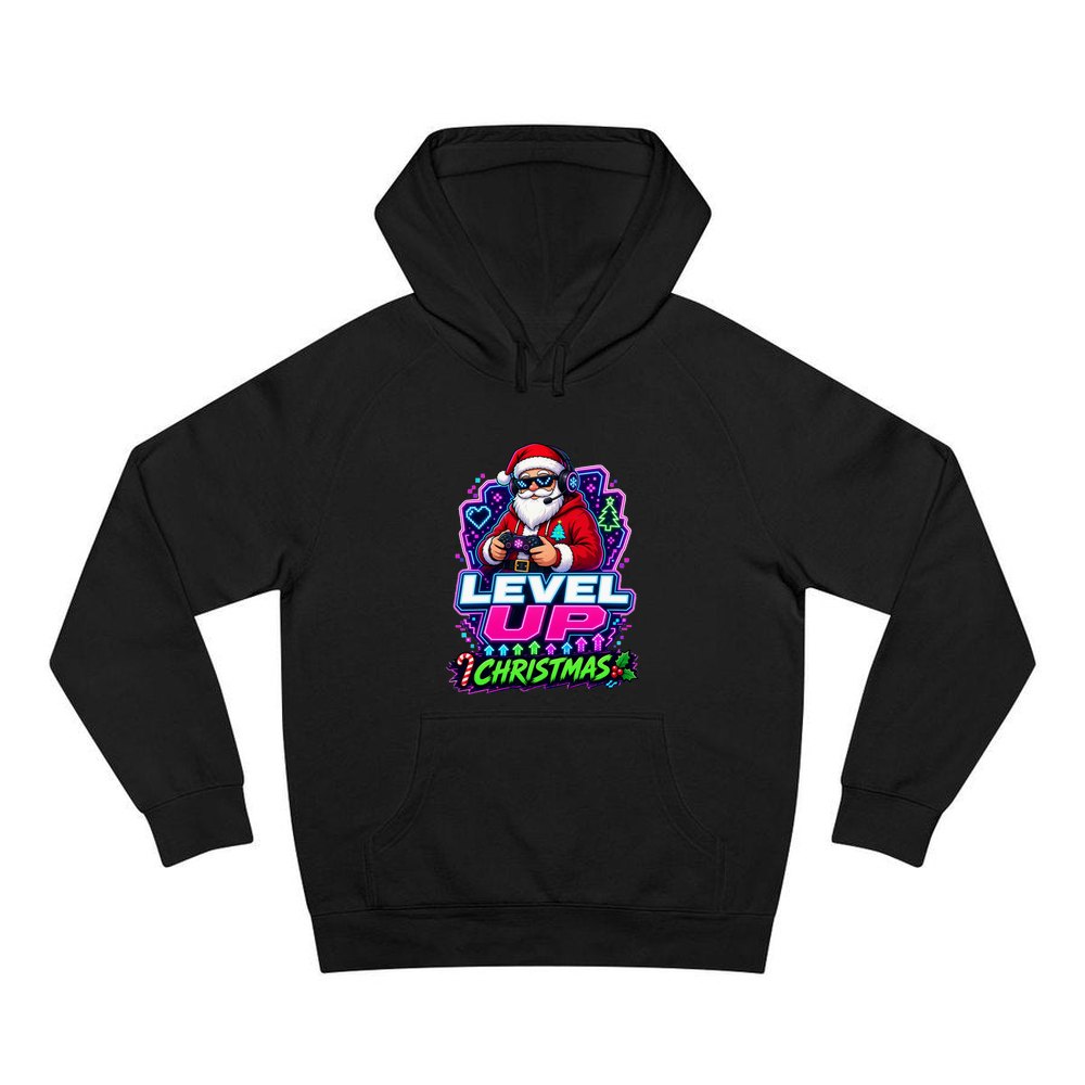 Gaming Santa Level Up personalised Christmas hoodie in black