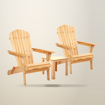 Gardeon Adirondack Table and Chair Set, 3 Piece, Natural