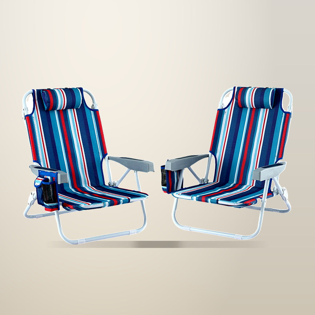 Gardeon Backpack Beach Chair Set, 2 Piece, Blue, on a plain cream background