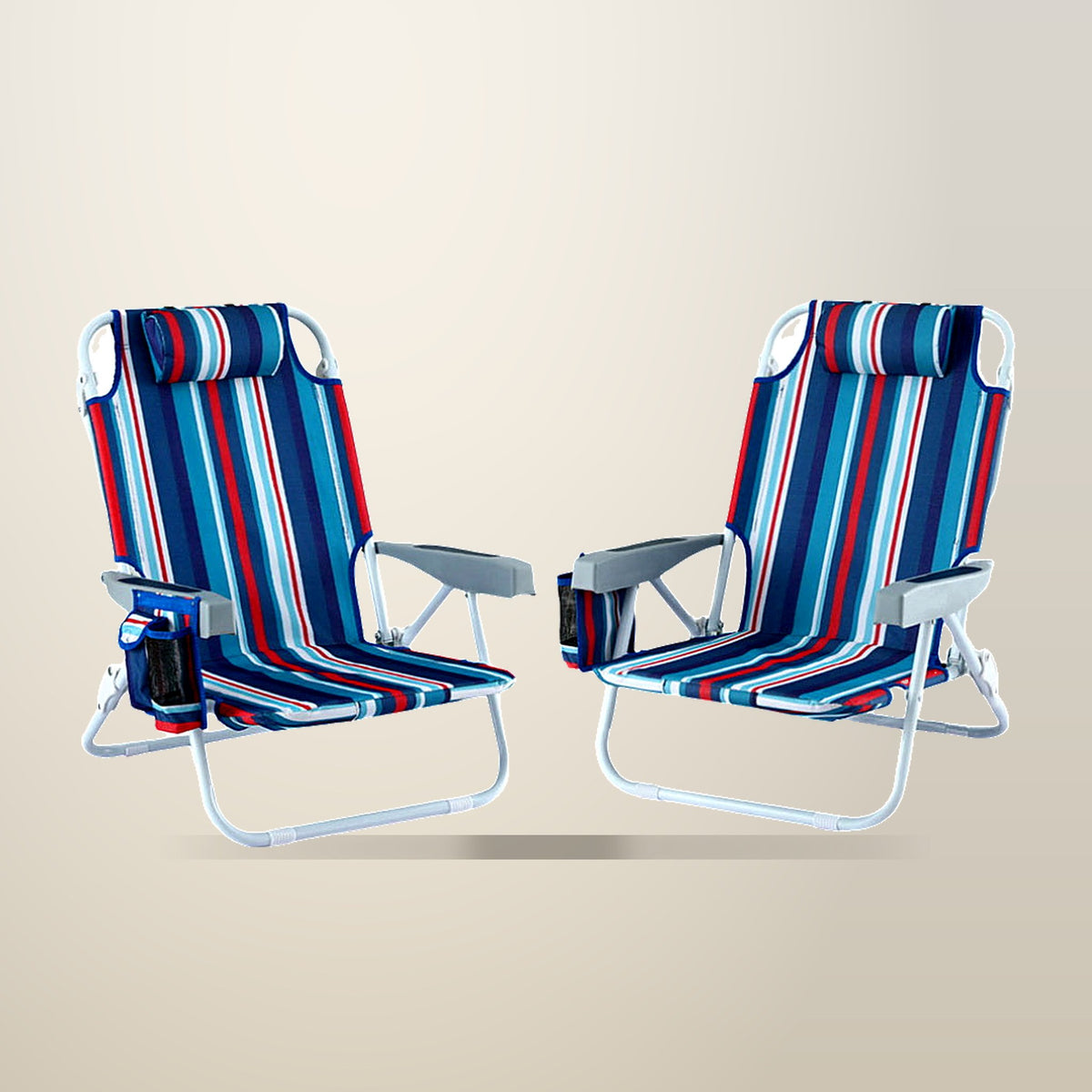 Gardeon Backpack Beach Chair Set, 2 Piece, Blue, on a plain cream background