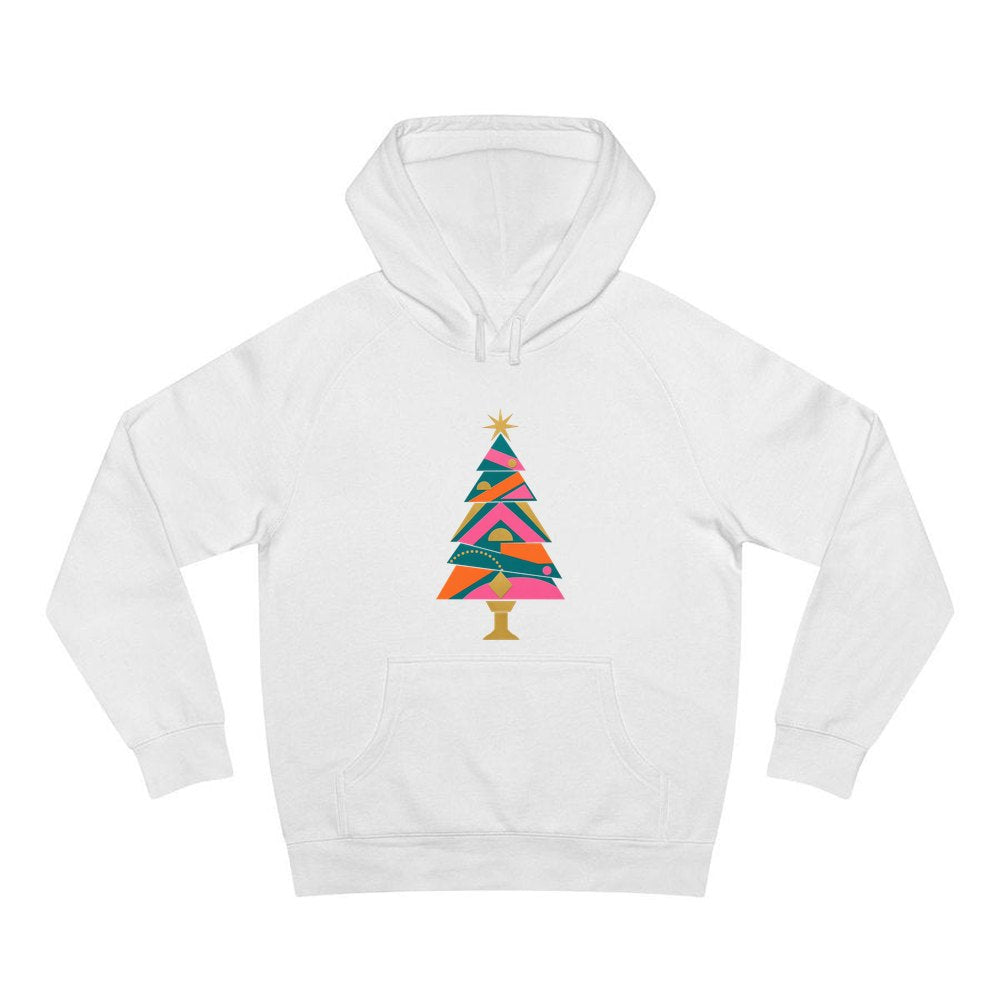 Bright Geometric Christmas Tree personalised Christmas hoodie in white