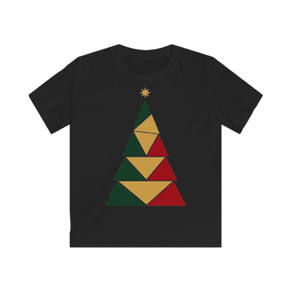 Geometric Christmas Tree personalised kids Christmas tee in black