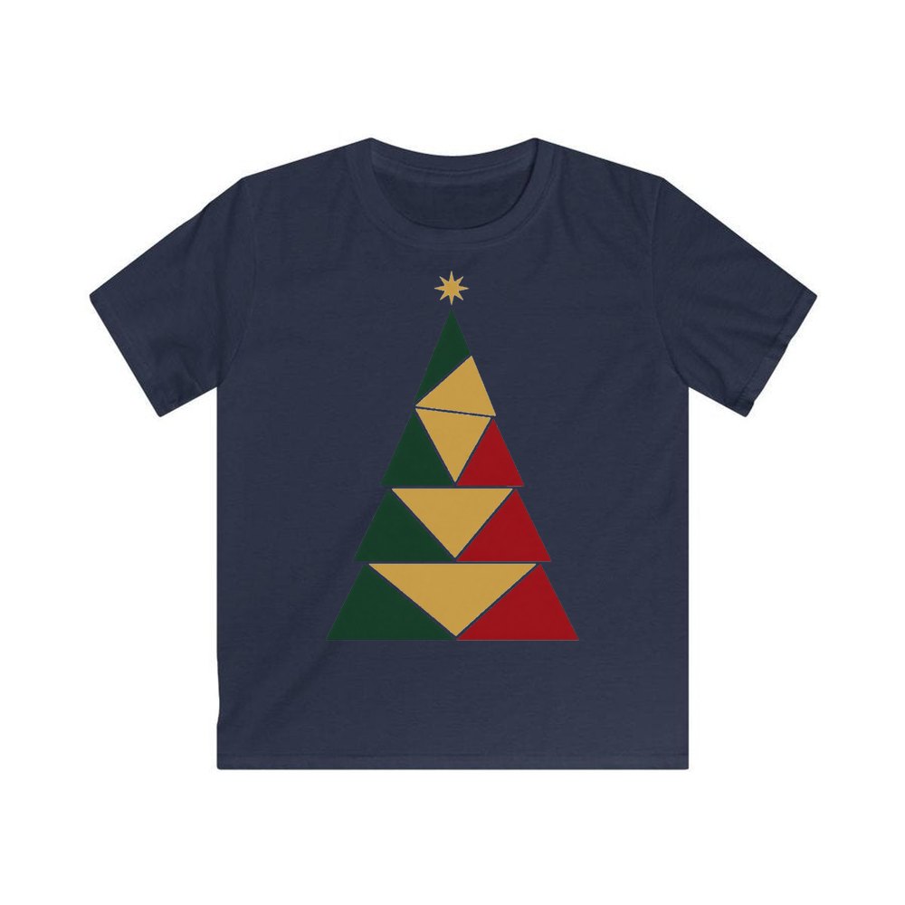 Geometric Christmas Tree personalised kids Christmas tee in navy