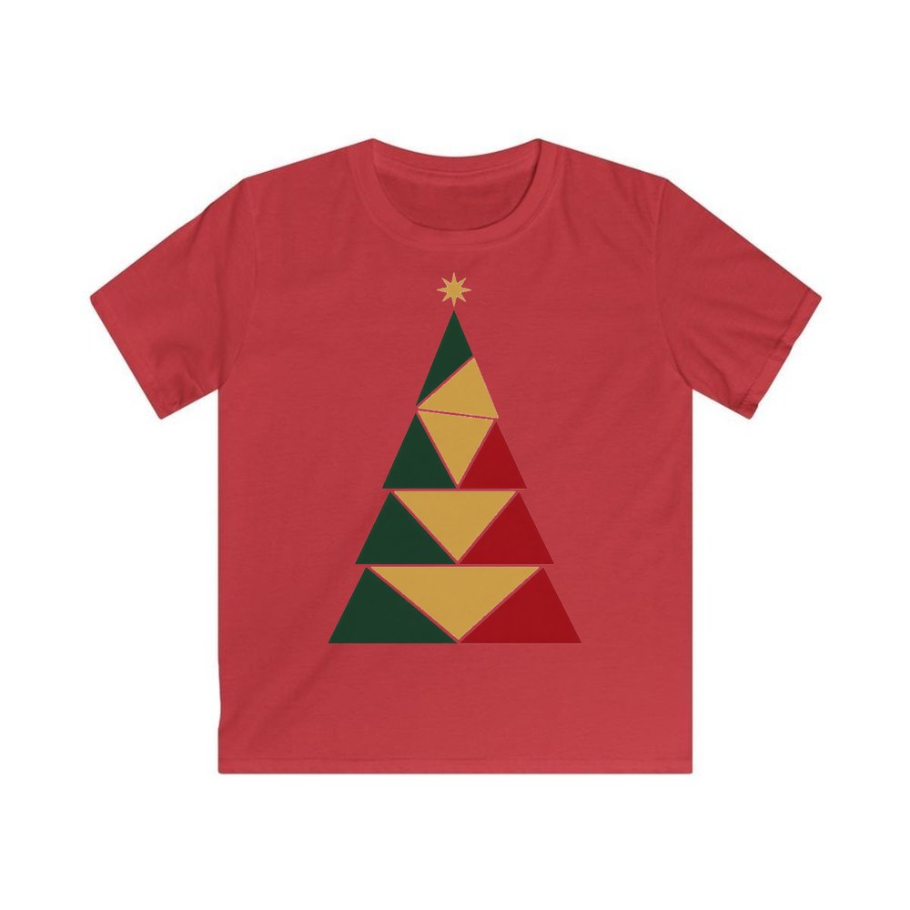 Geometric Christmas Tree personalised kids Christmas tee in red