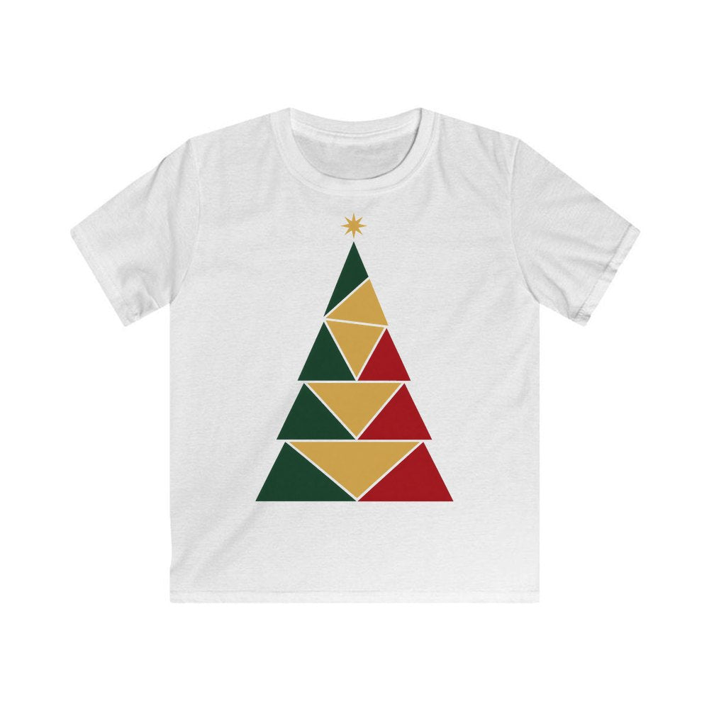 Geometric Christmas Tree personalised kids Christmas tee in white