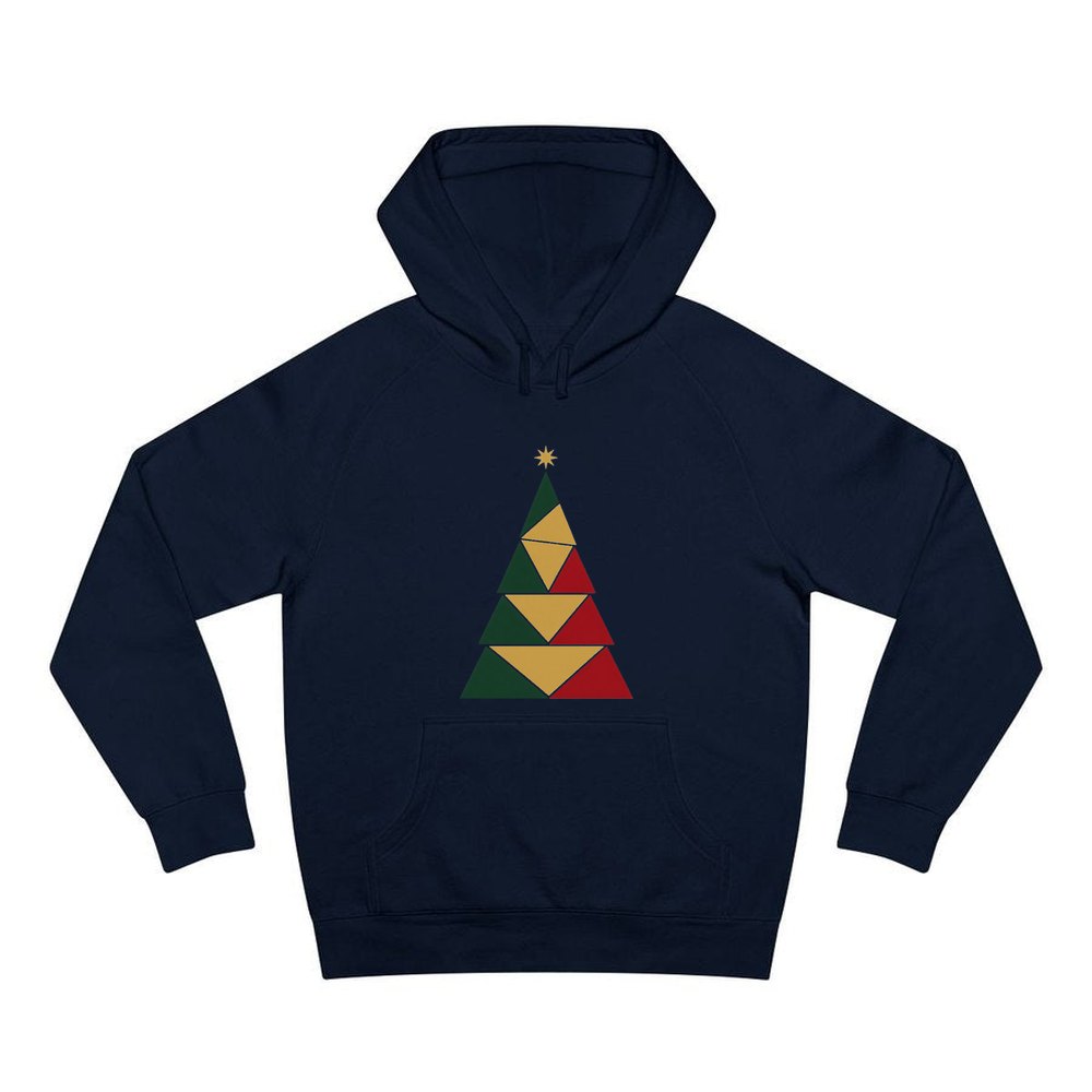 Geometric Christmas Tree personalised Christmas hoodie in navy