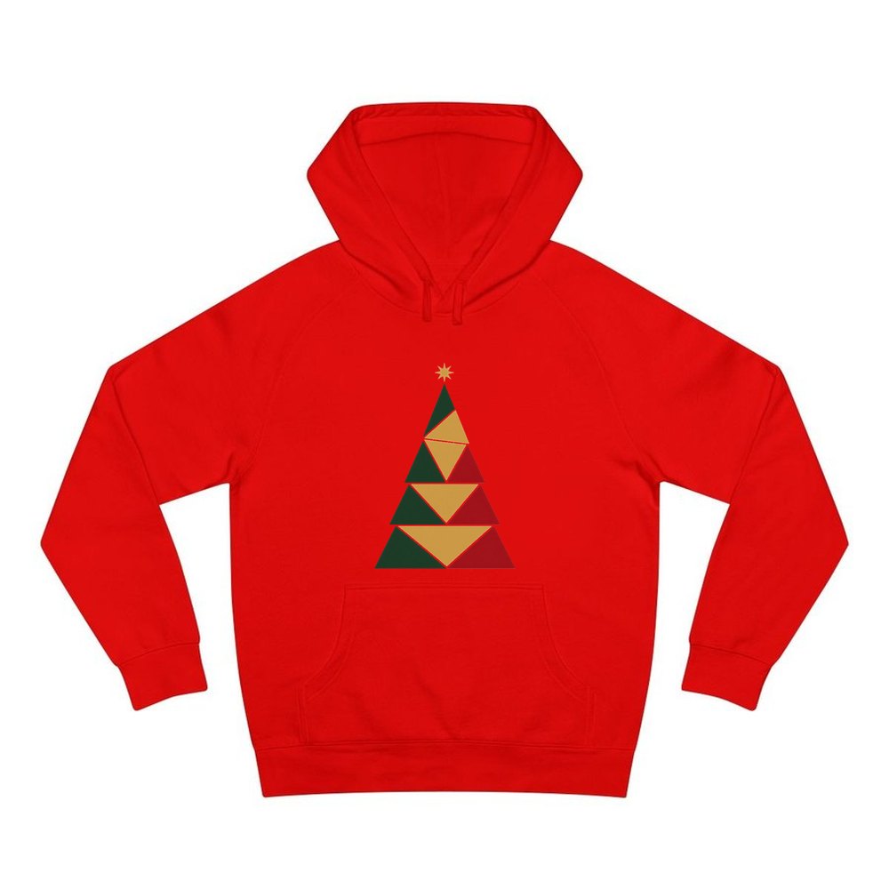 Geometric Christmas Tree personalised Christmas hoodie in red