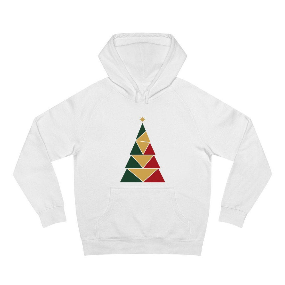 Geometric Christmas Tree personalised Christmas hoodie in white