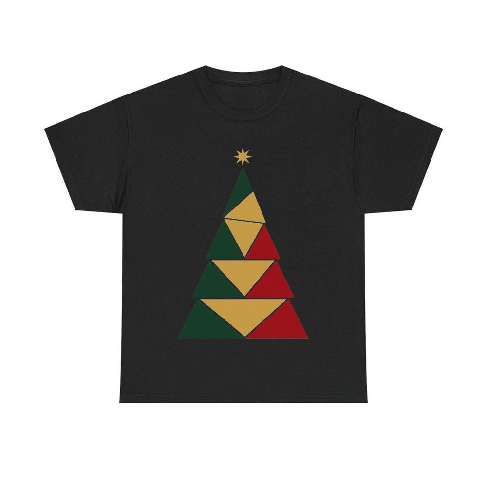 Geometric Christmas Tree personalised Christmas T-shirt in black