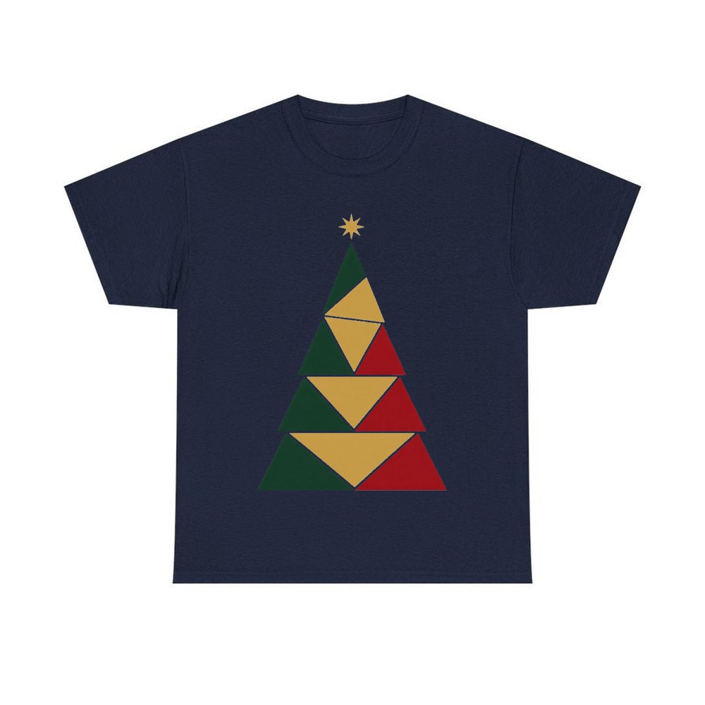 Geometric Christmas Tree personalised Christmas T-shirt in navy