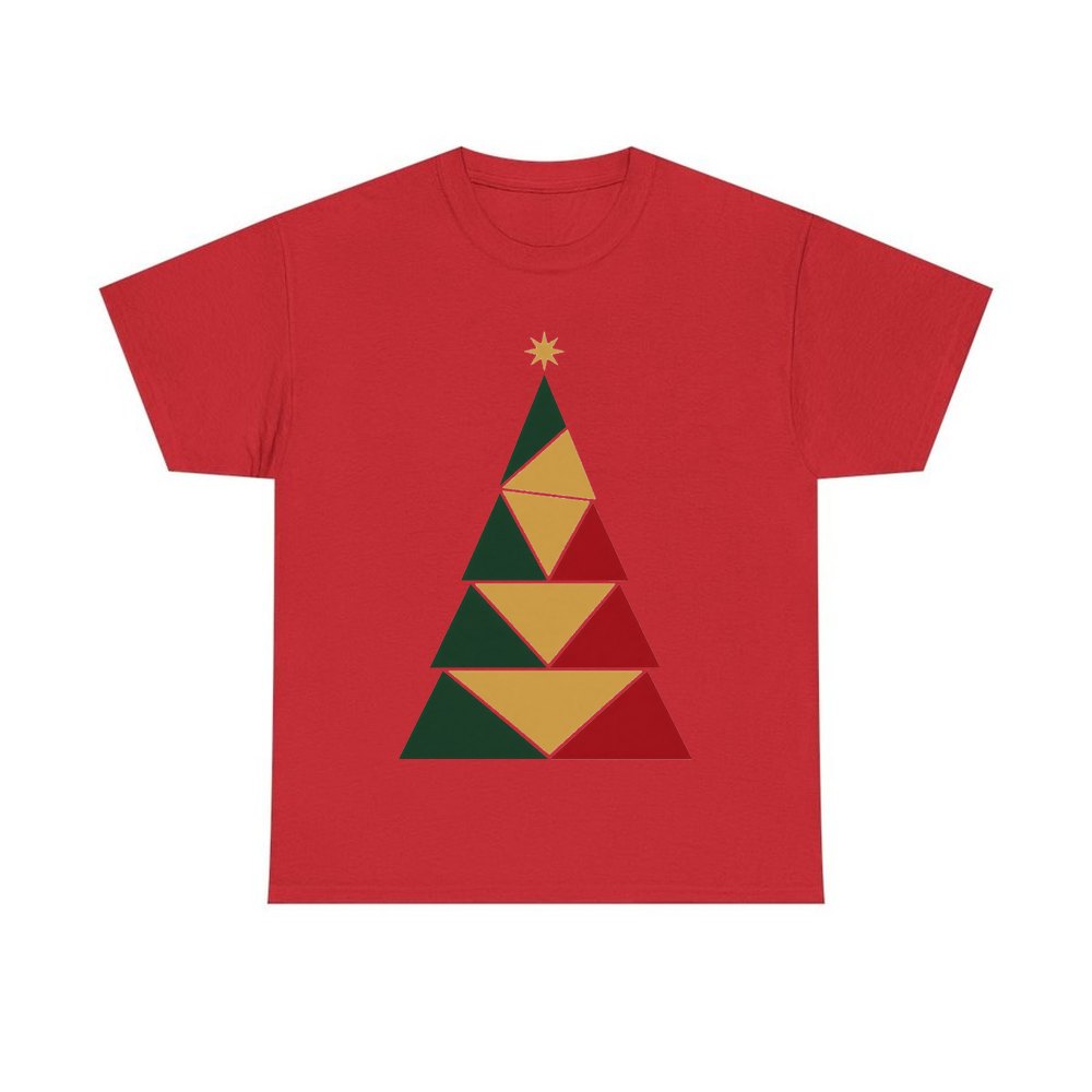 Geometric Christmas Tree personalised Christmas T-shirt in red