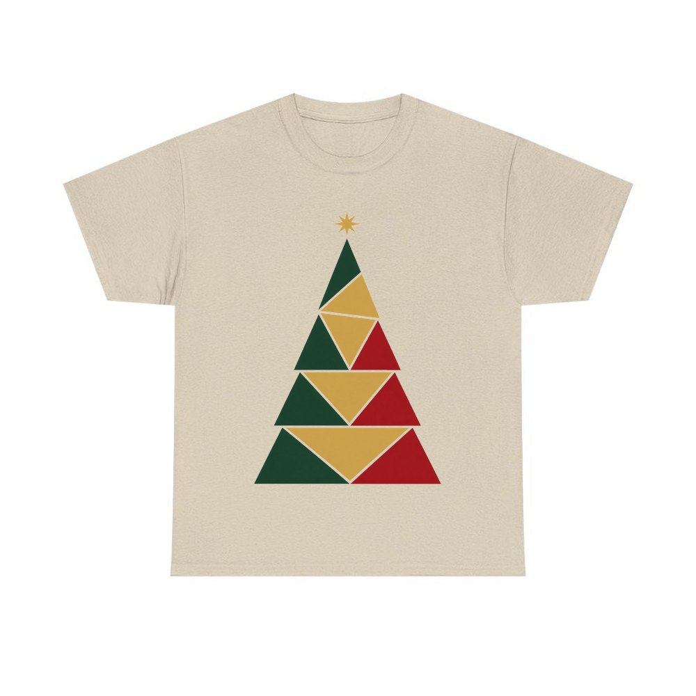 Geometric Christmas Tree personalised Christmas T-shirt in sand