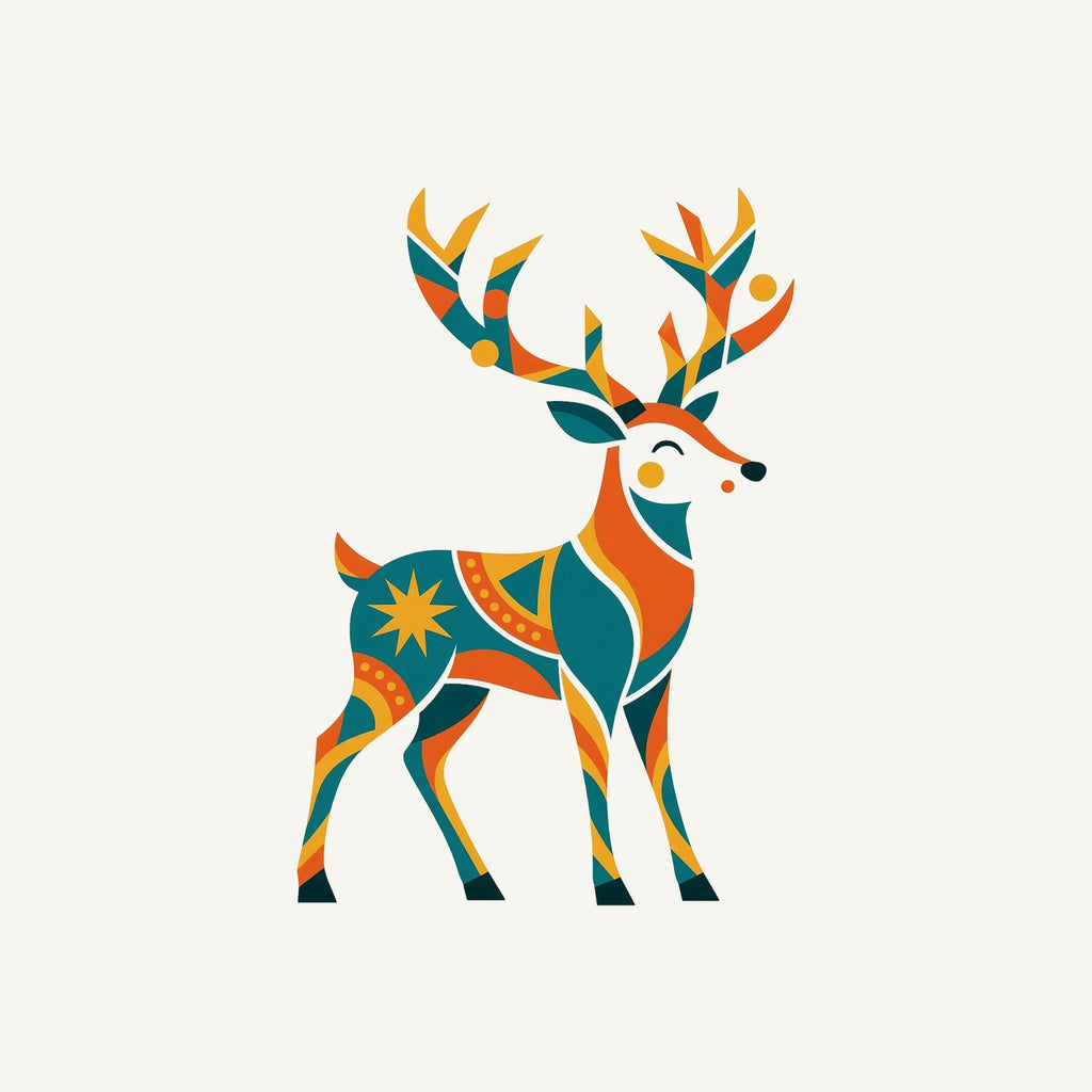 Geometric Folk Art Reindeer Personalised Kids Tee and Baby Bodysuit