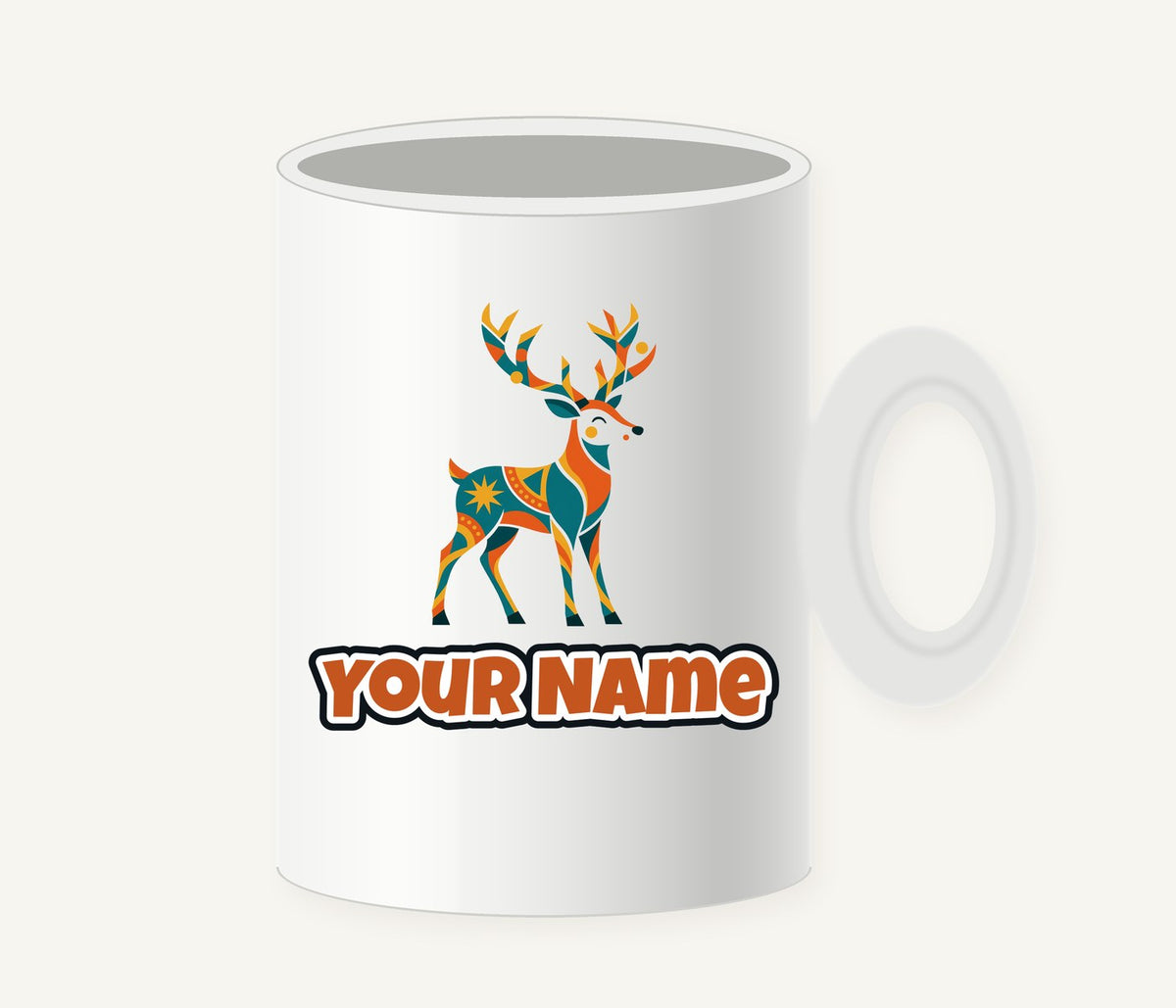 Geometric Folk Art Reindeer Personalised Christmas Mug