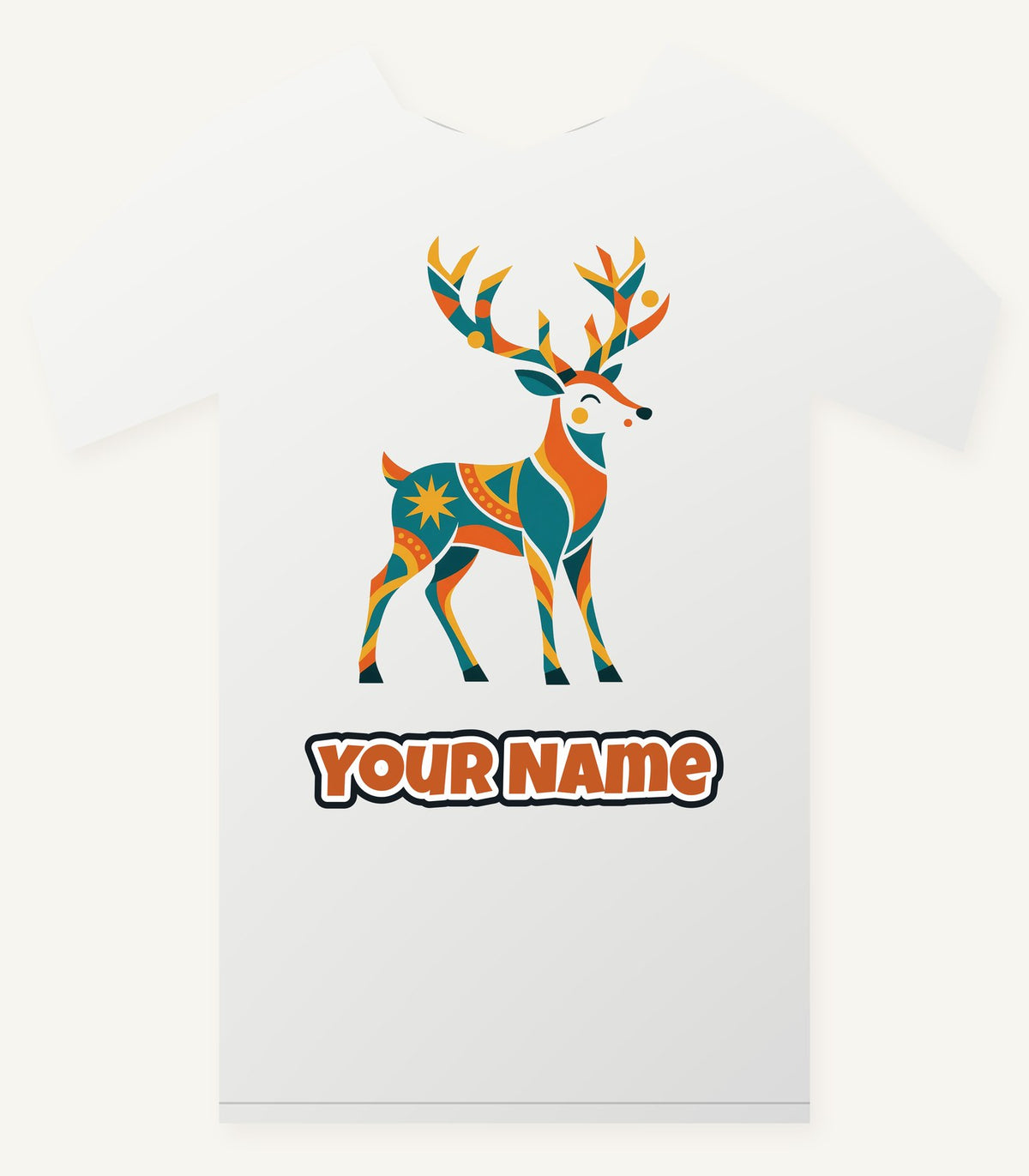 Geometric Folk Art Reindeer Personalised Christmas T-Shirt and Hoodie