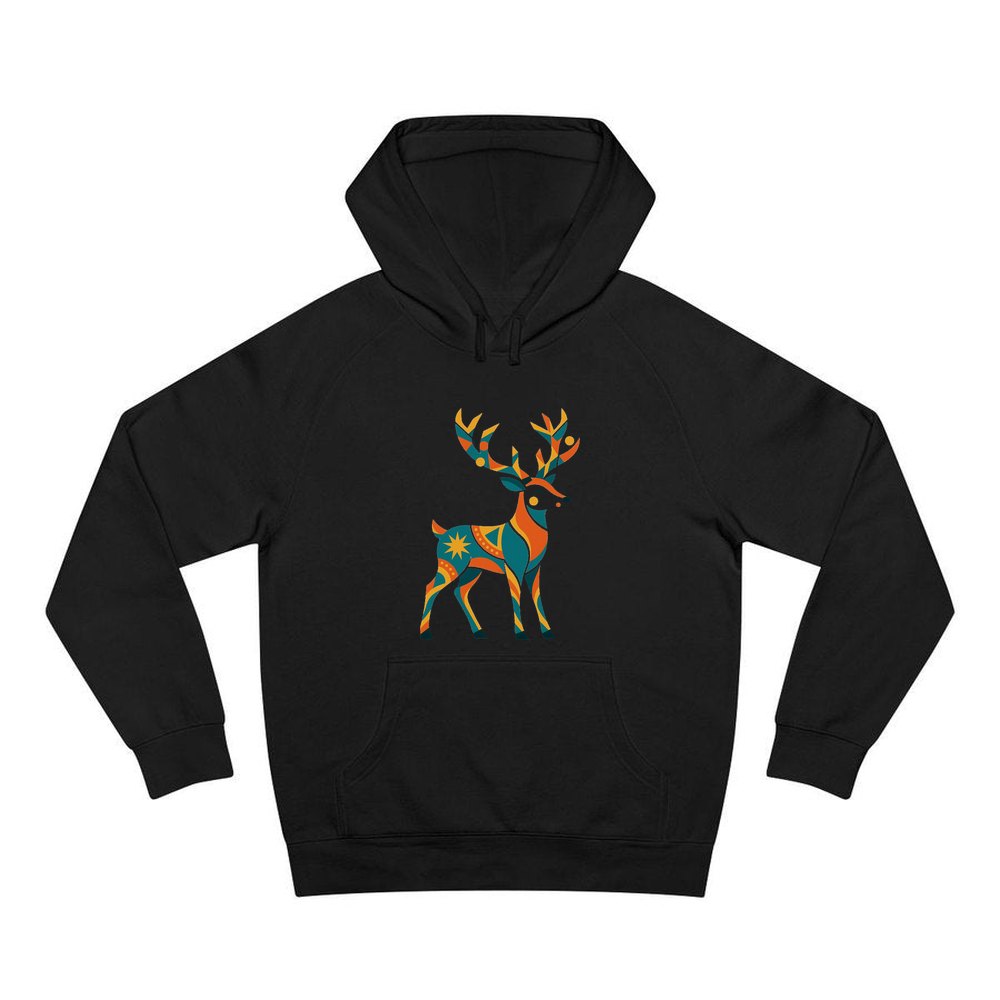 Geometric Folk Art Reindeer personalised Christmas hoodie in black