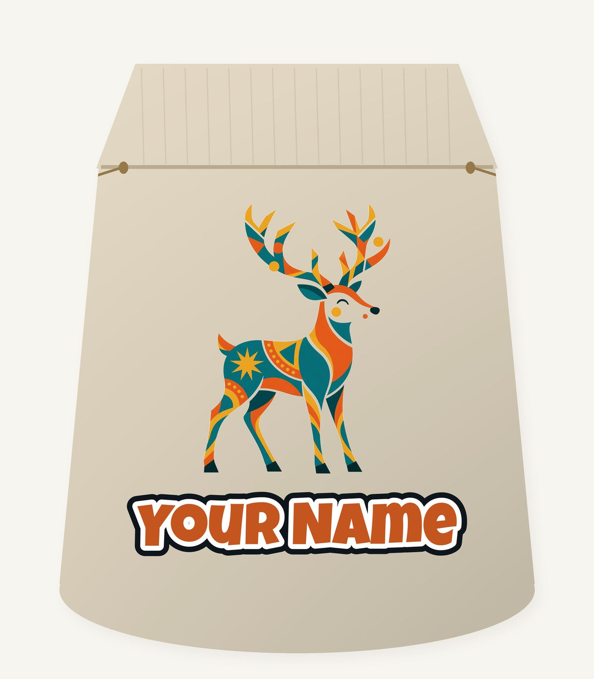 Geometric Folk Art Reindeer Personalised Santa Sack