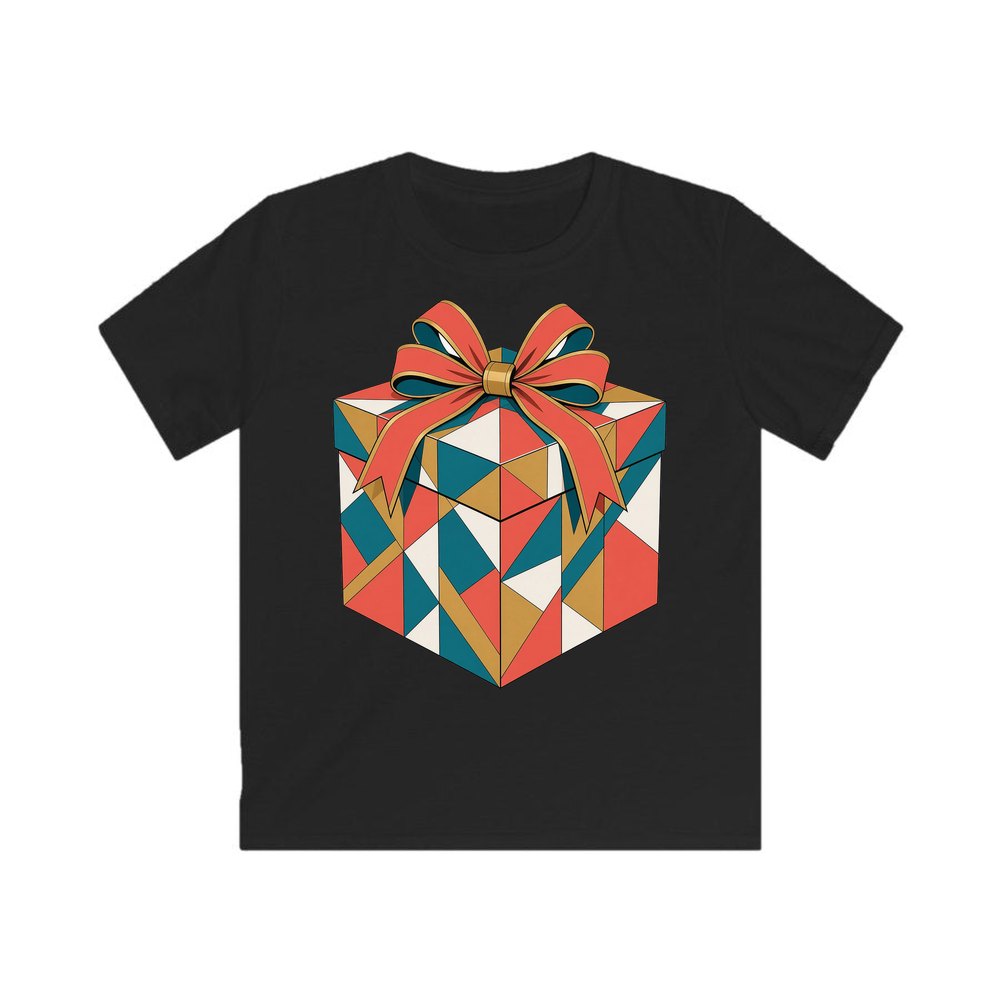 Geometric Gift Box personalised kids Christmas tee in black