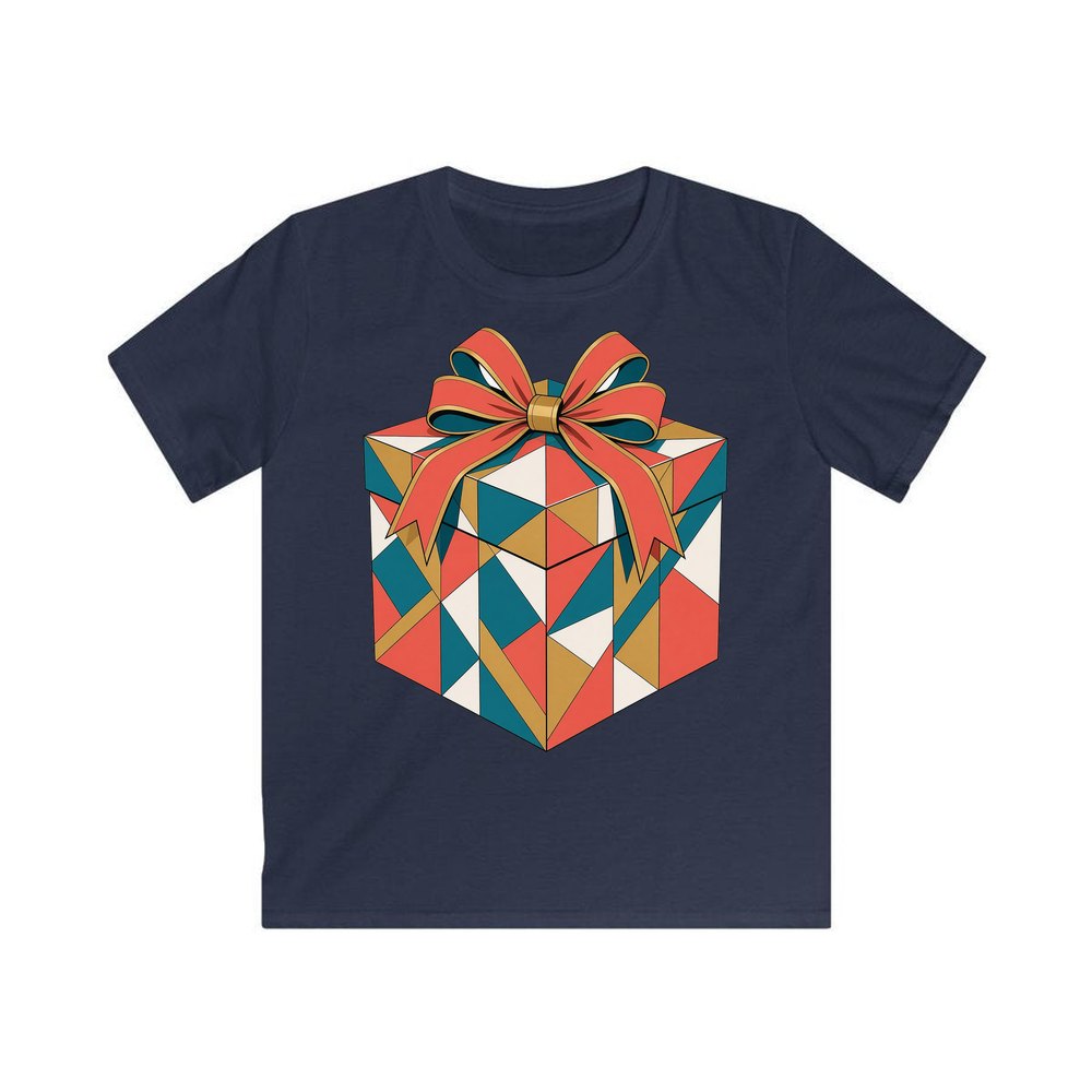 Geometric Gift Box personalised kids Christmas tee in navy