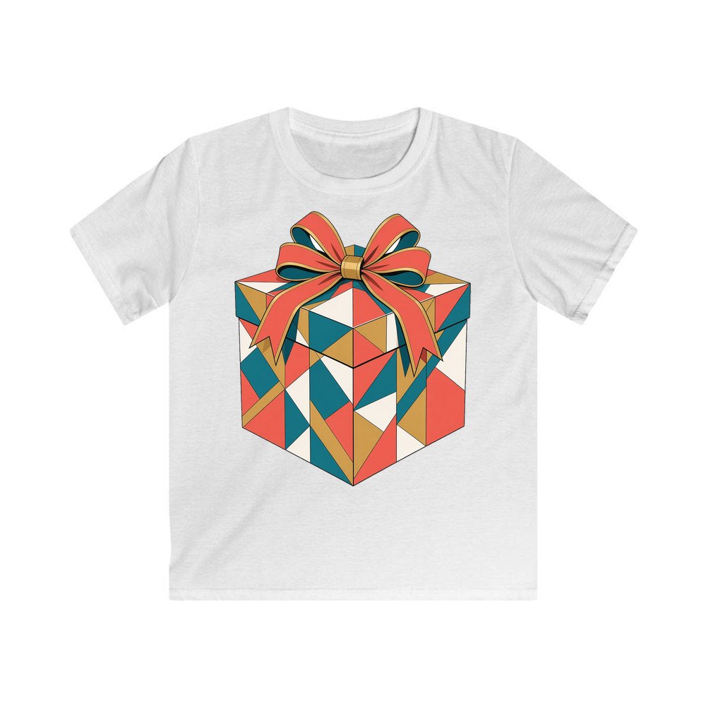 Geometric Gift Box personalised kids Christmas tee in white