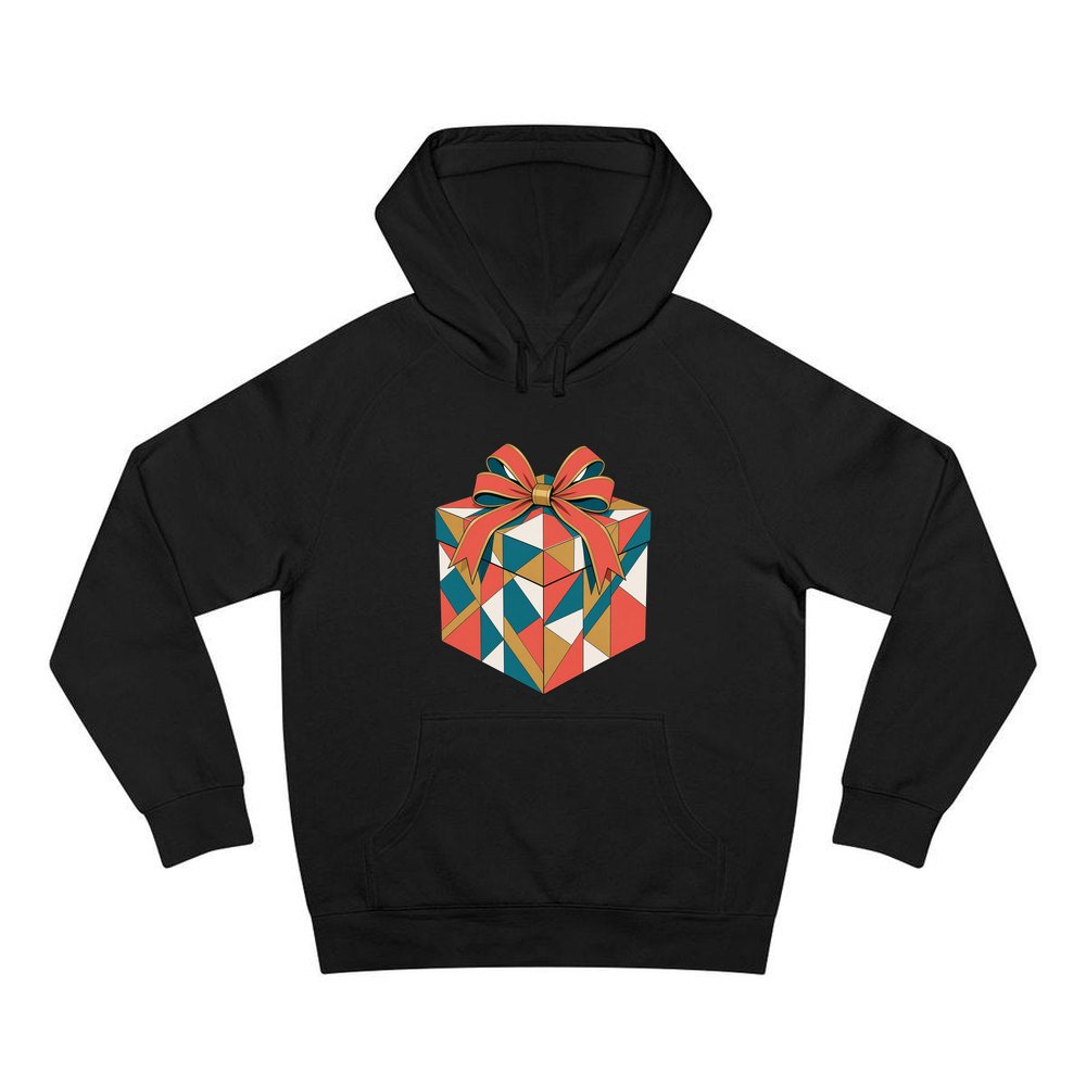 Geometric Gift Box personalised Christmas hoodie in black