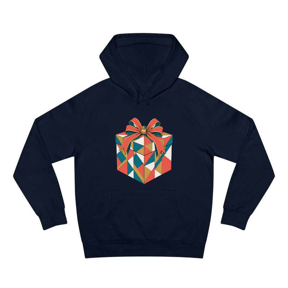 Geometric Gift Box personalised Christmas hoodie in navy