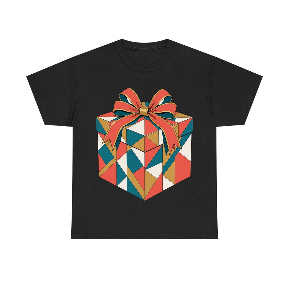 Geometric Gift Box personalised Christmas T-shirt in black