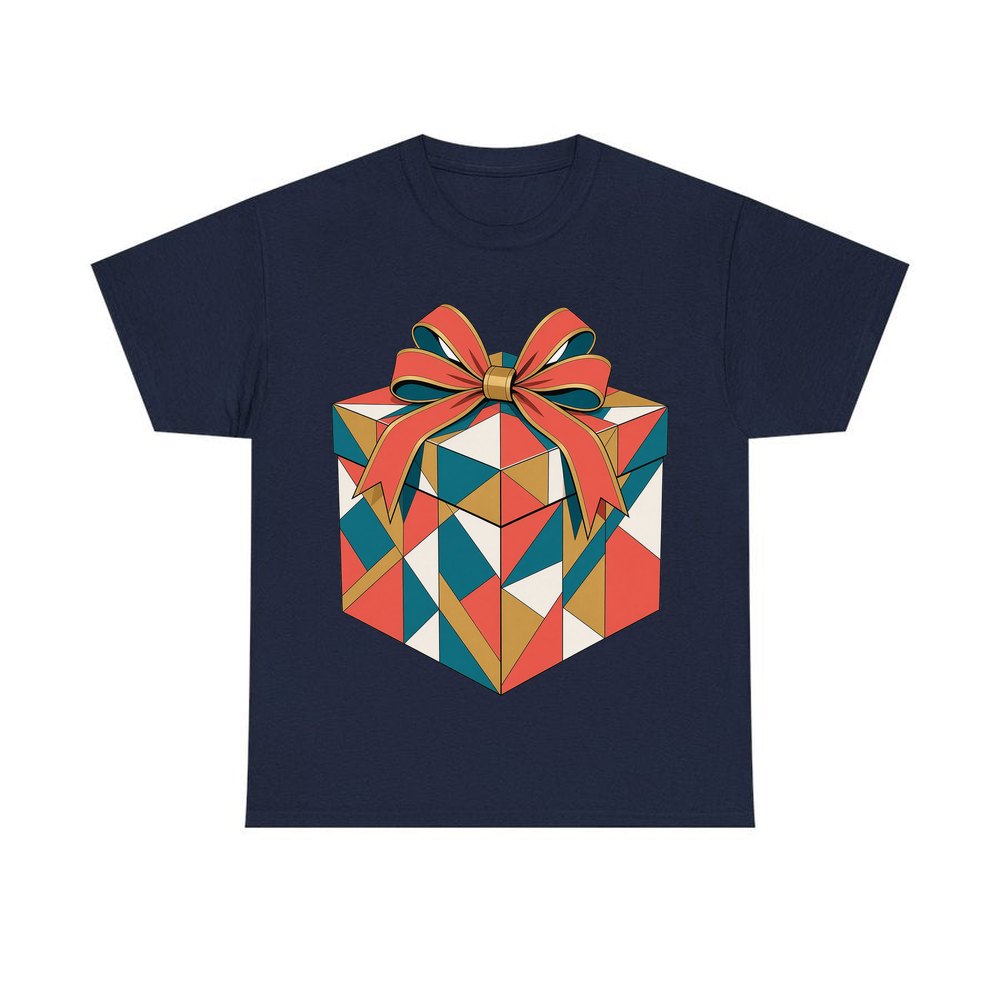 Geometric Gift Box personalised Christmas T-shirt in navy