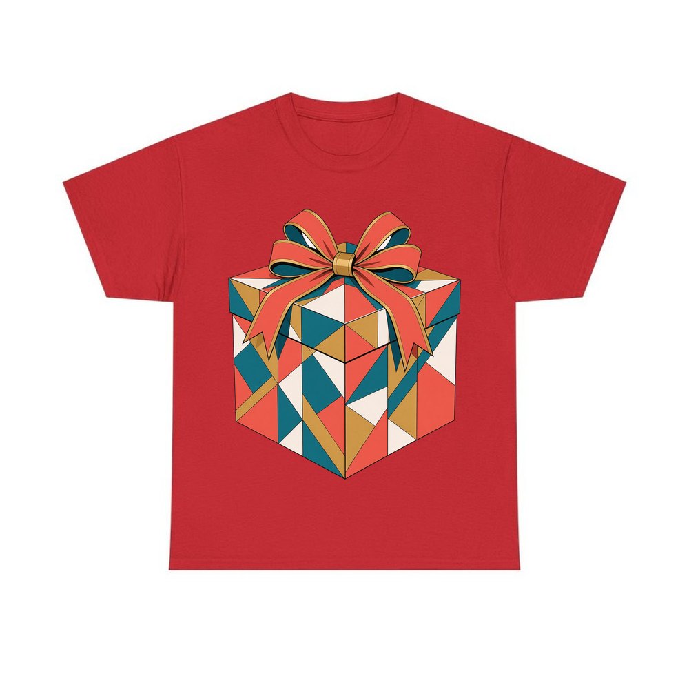 Geometric Gift Box personalised Christmas T-shirt in red