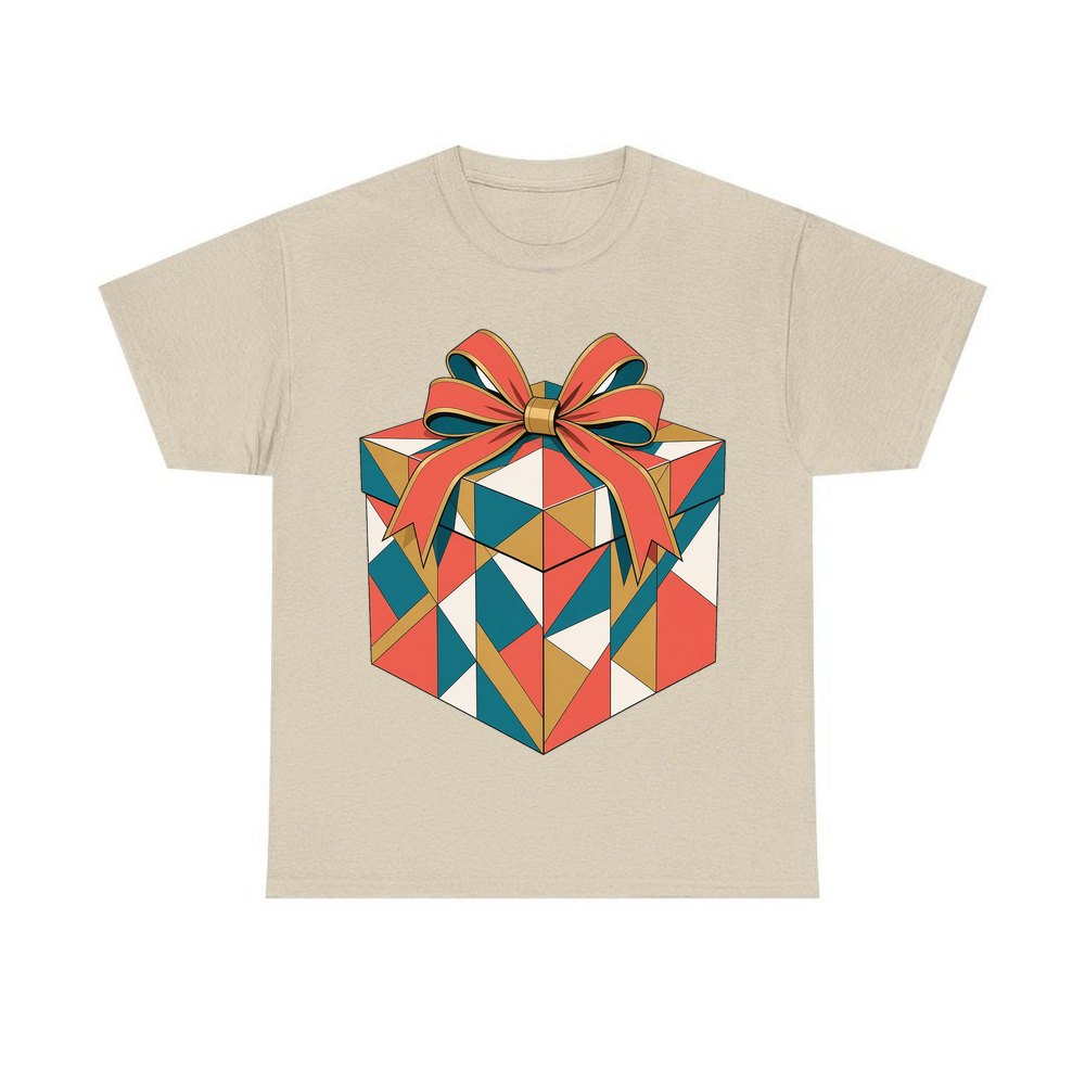 Geometric Gift Box personalised Christmas T-shirt in sand